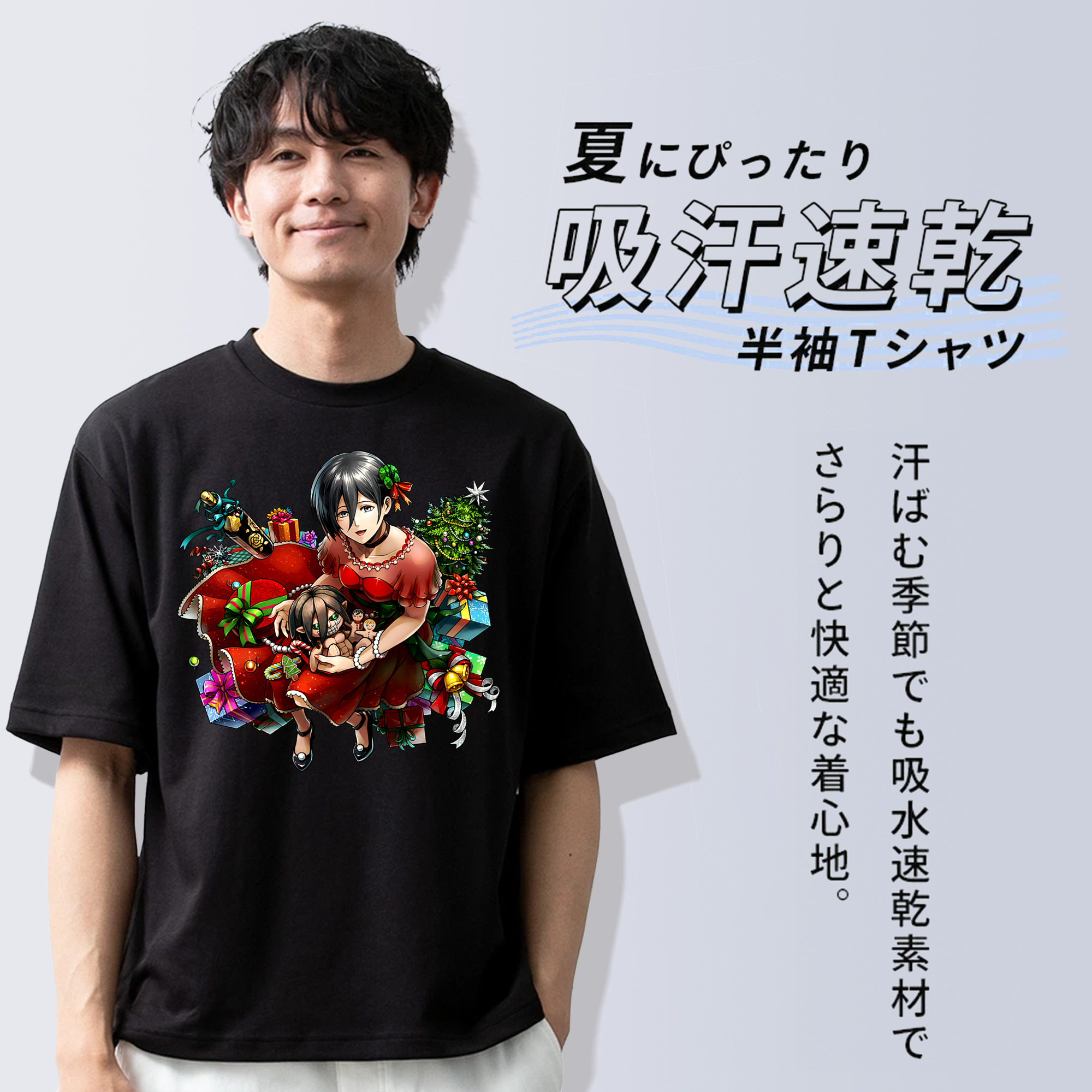 進撃の巨人 ミカサ·アッカーマン Attack on Titan Mikasa Ackerman 綿100％ メンズ半袖Tシャツ｜肌触りやわらか＆通気性