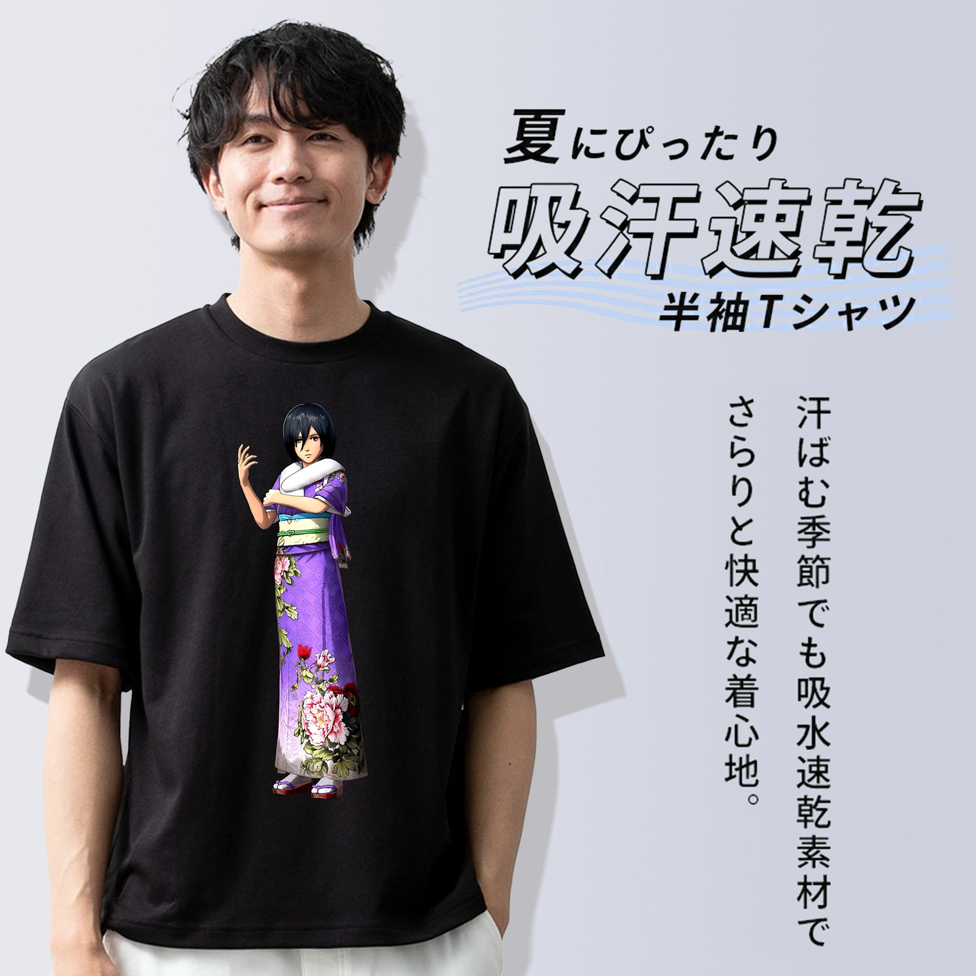進撃の巨人 ミカサ·アッカーマン Attack on Titan Mikasa Ackerman 綿100％ メンズ半袖Tシャツ｜肌触りやわらか＆通気性