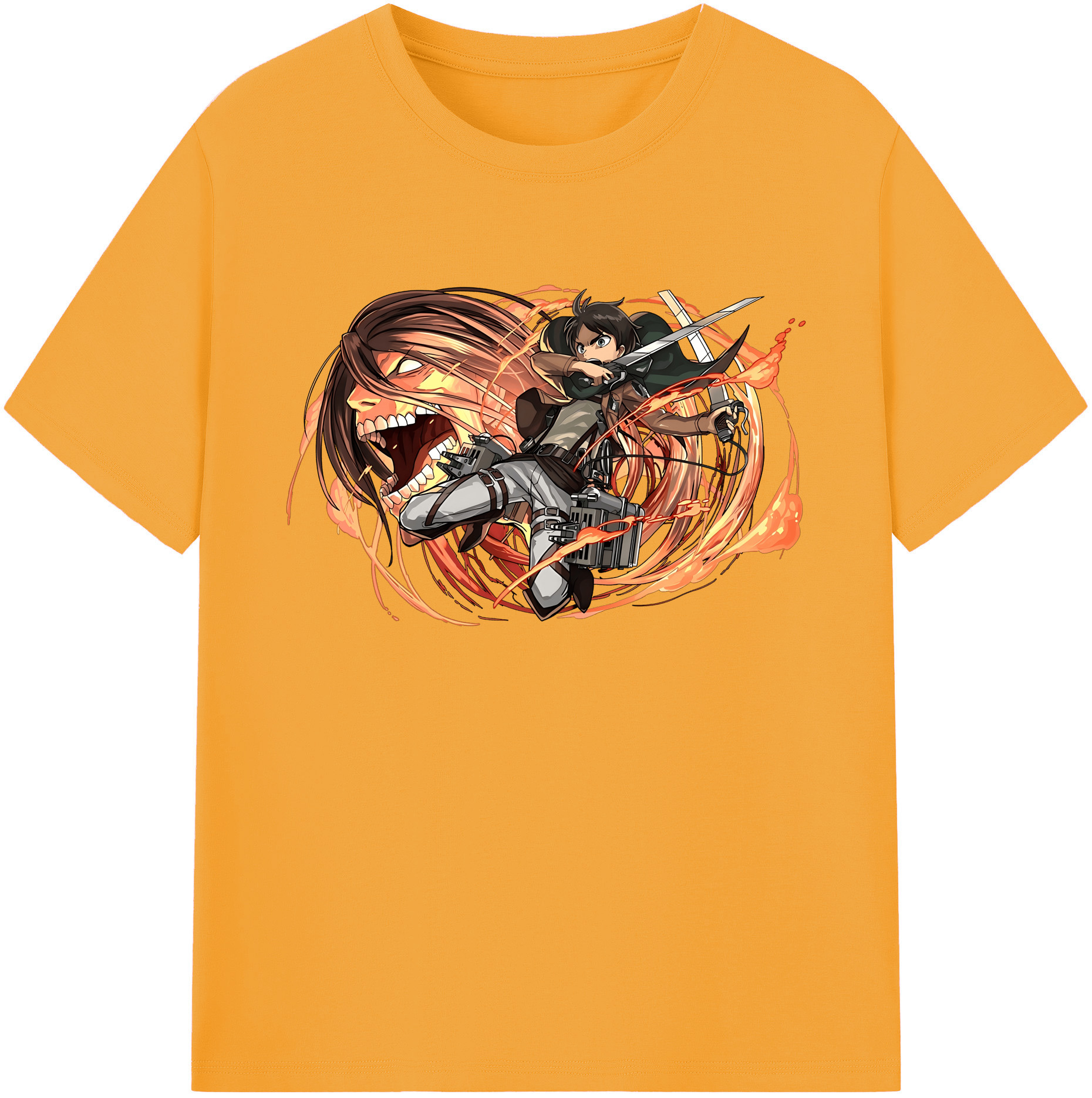 （画像用） 進撃の巨人 エレン･イェーガー Attack on Titan Eren Jäger 綿100％ メンズ半袖Tシャツ｜肌触りやわらか＆通気性