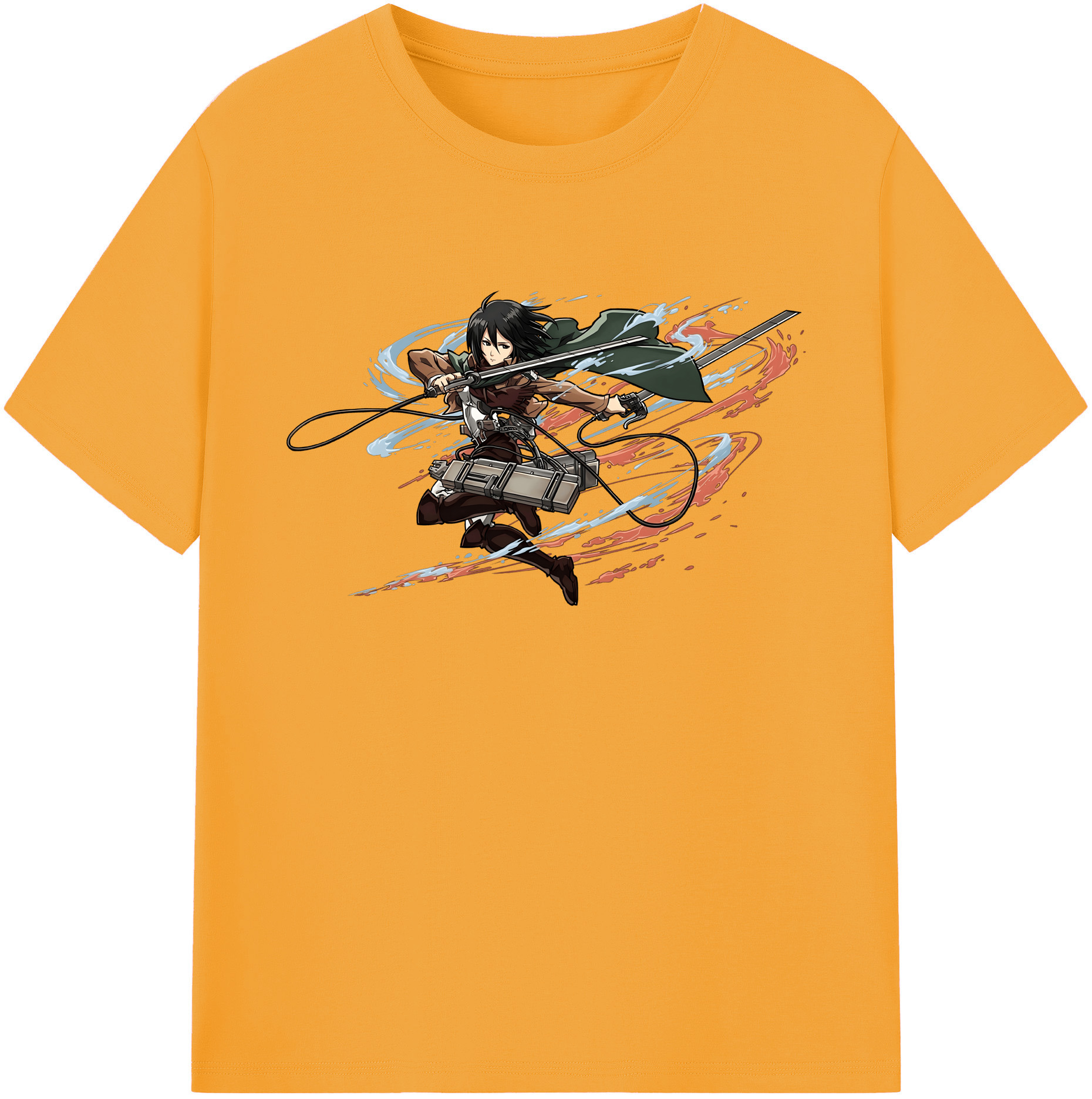 （画像用） 進撃の巨人 ミカサ·アッカーマン Attack on Titan Mikasa Ackerman 綿100％ メンズ半袖Tシャツ｜肌触りやわらか＆通気性
