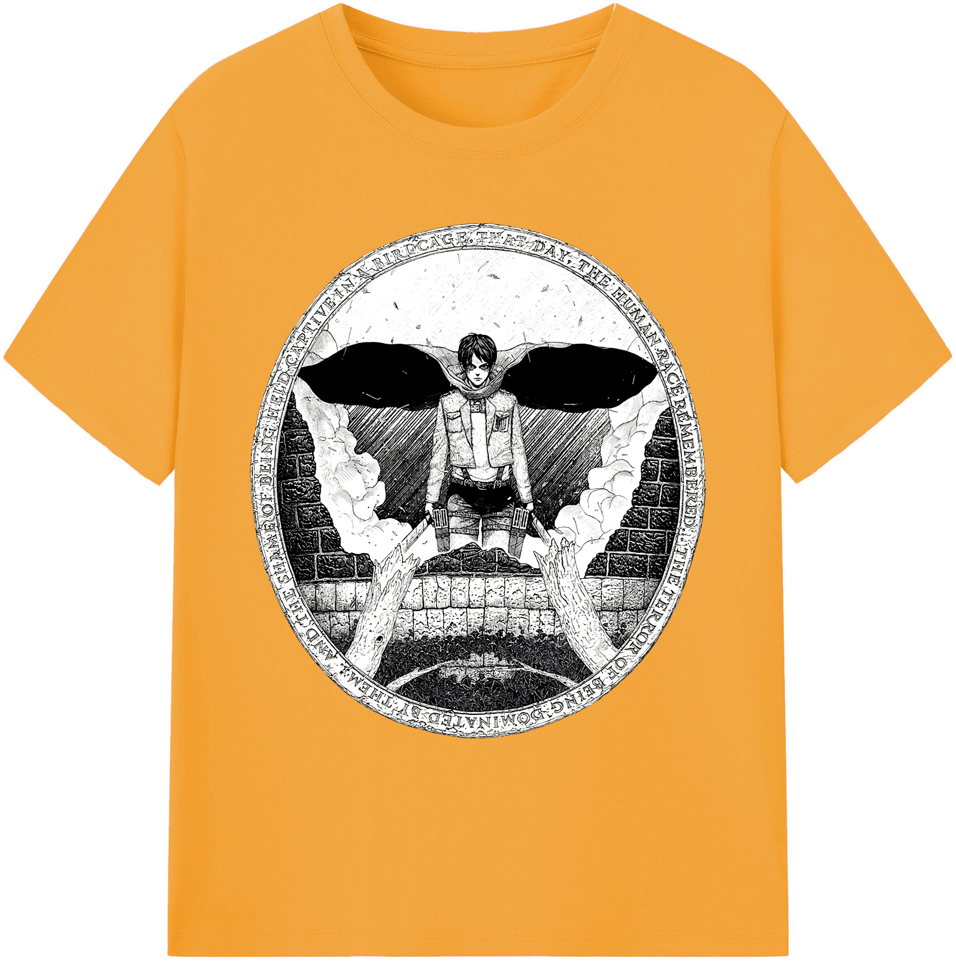 （画像用） 進撃の巨人 エレン･イェーガー Attack on Titan Eren Jäger 綿100％ メンズ半袖Tシャツ｜肌触りやわらか＆通気性