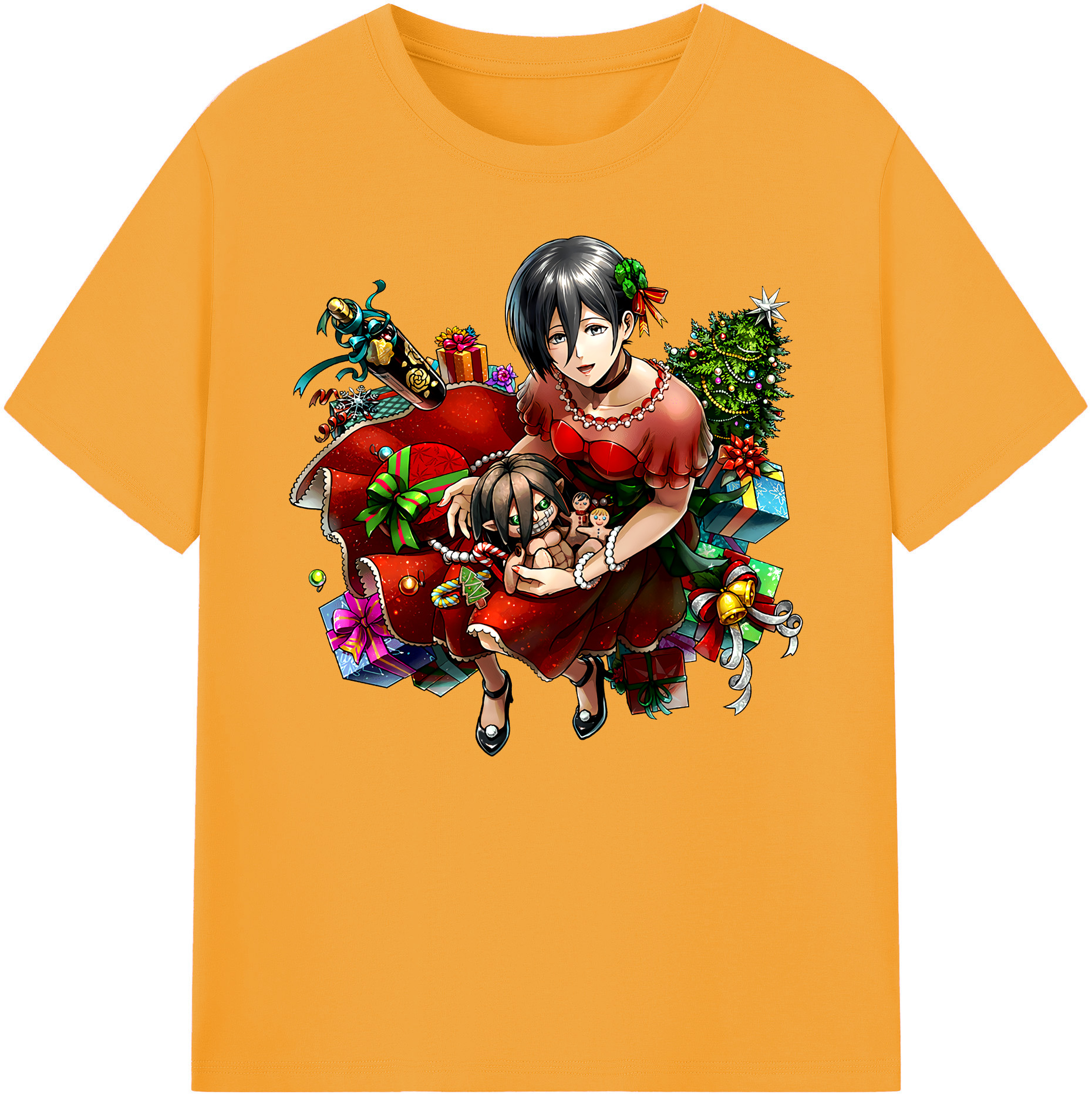 （画像用） 進撃の巨人 ミカサ·アッカーマン Attack on Titan Mikasa Ackerman 綿100％ メンズ半袖Tシャツ｜肌触りやわらか＆通気性