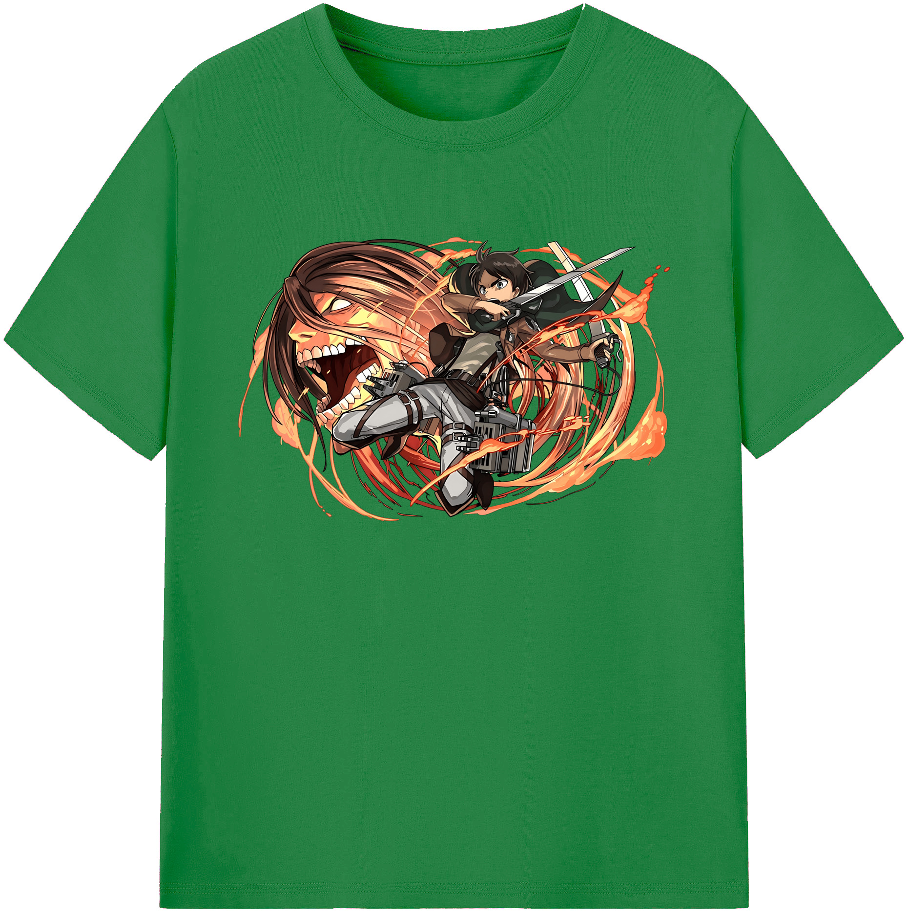 （画像用） 進撃の巨人 エレン･イェーガー Attack on Titan Eren Jäger 綿100％ メンズ半袖Tシャツ｜肌触りやわらか＆通気性