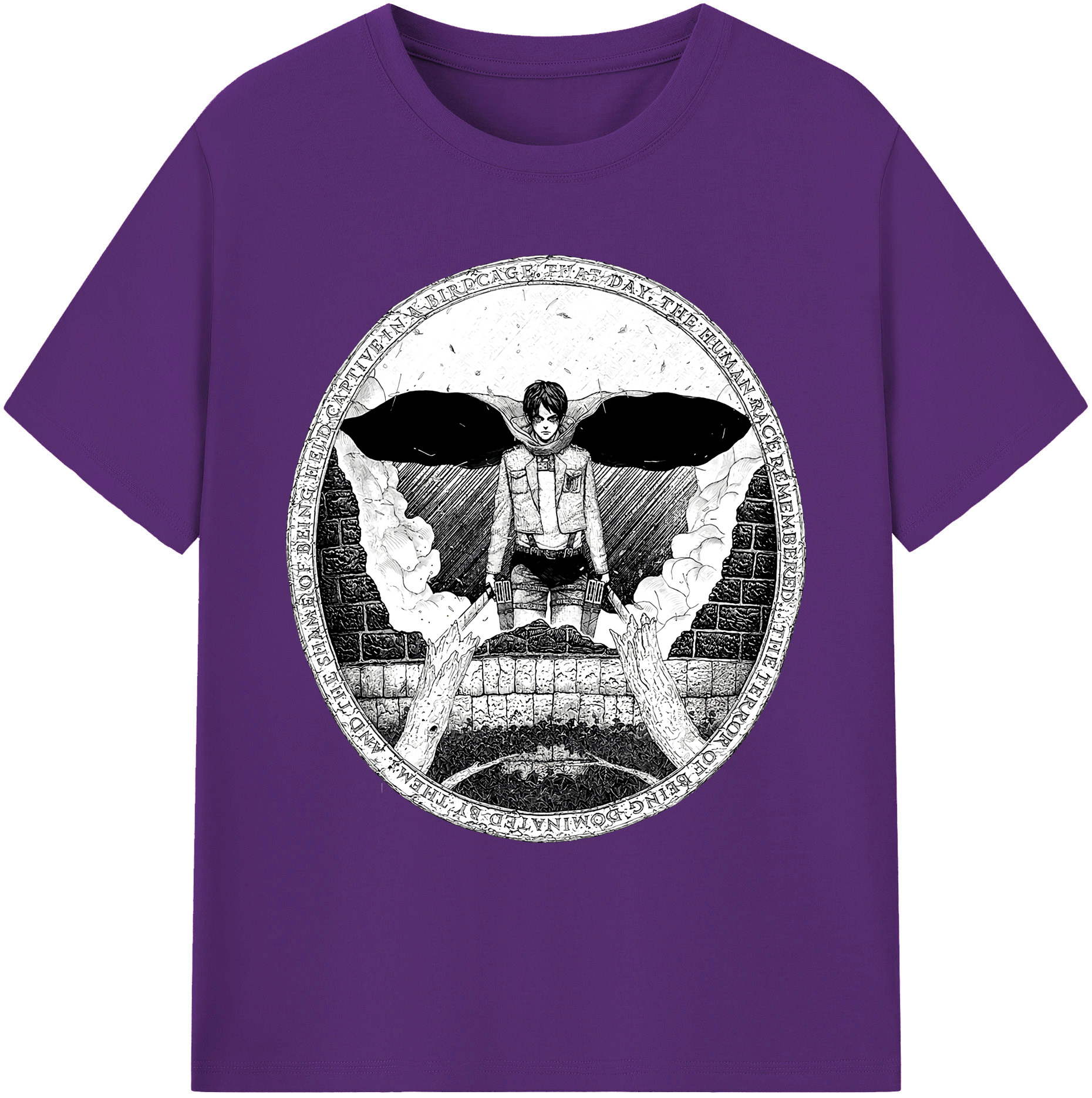 （画像用） 進撃の巨人 エレン･イェーガー Attack on Titan Eren Jäger 綿100％ メンズ半袖Tシャツ｜肌触りやわらか＆通気性