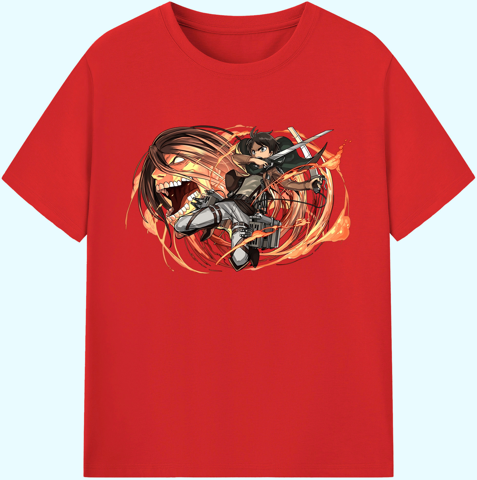 （画像用） 進撃の巨人 エレン･イェーガー Attack on Titan Eren Jäger 綿100％ メンズ半袖Tシャツ｜肌触りやわらか＆通気性