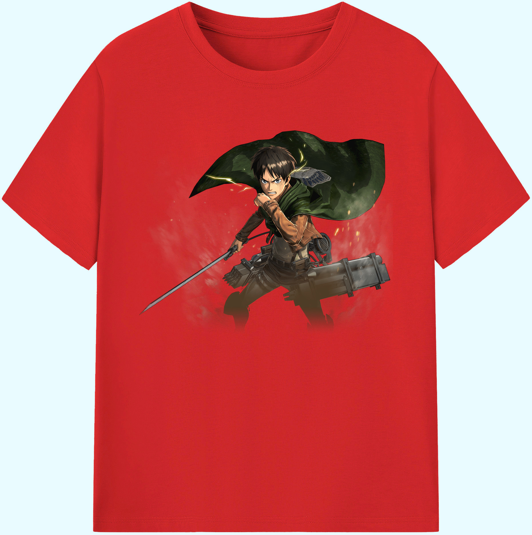 （画像用） 進撃の巨人 エレン･イェーガー Attack on Titan Eren Jäger 綿100％ メンズ半袖Tシャツ｜肌触りやわらか＆通気性