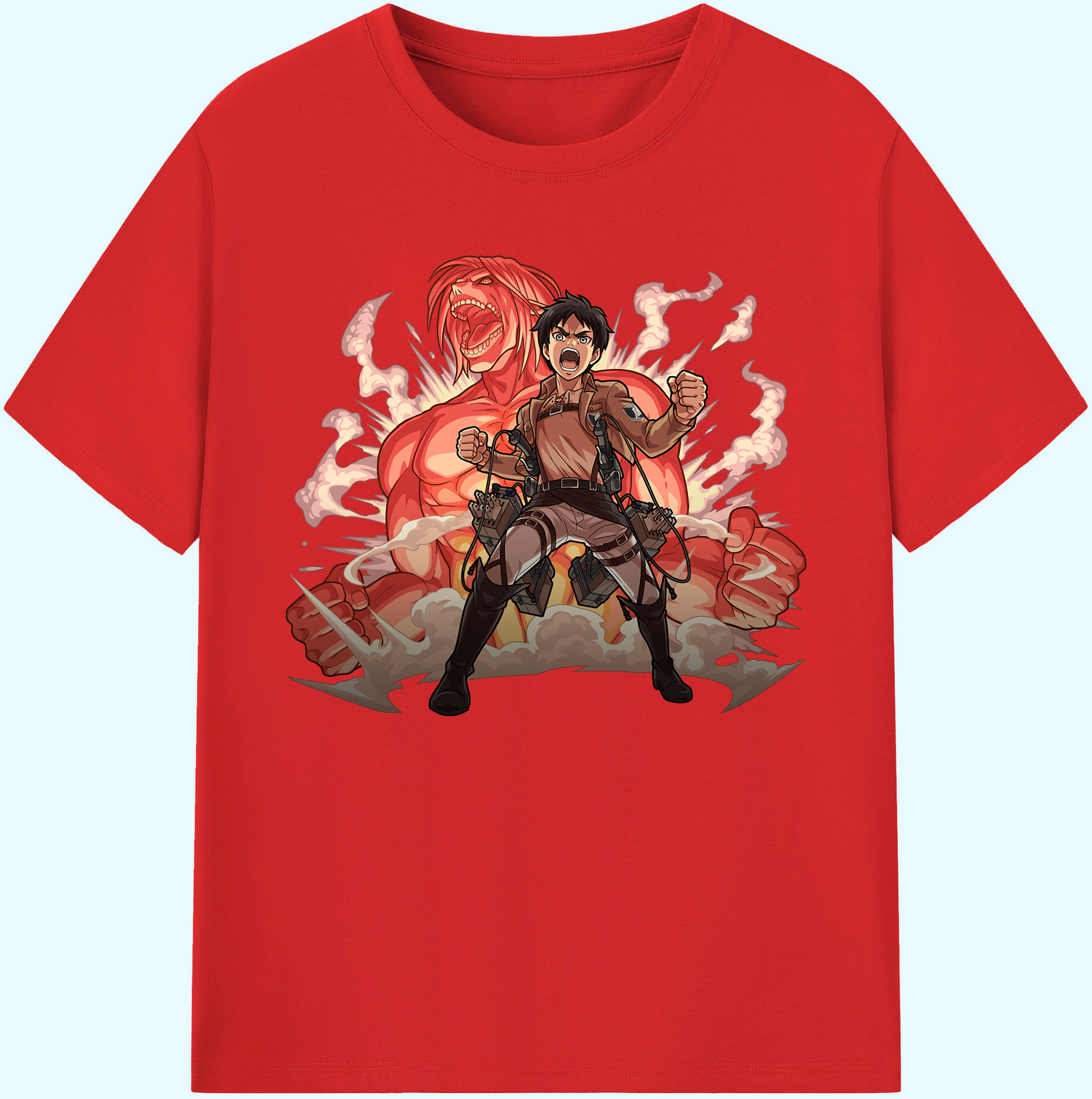 （画像用） 進撃の巨人 エレン･イェーガー Attack on Titan Eren Jäger 綿100％ メンズ半袖Tシャツ｜肌触りやわらか＆通気性