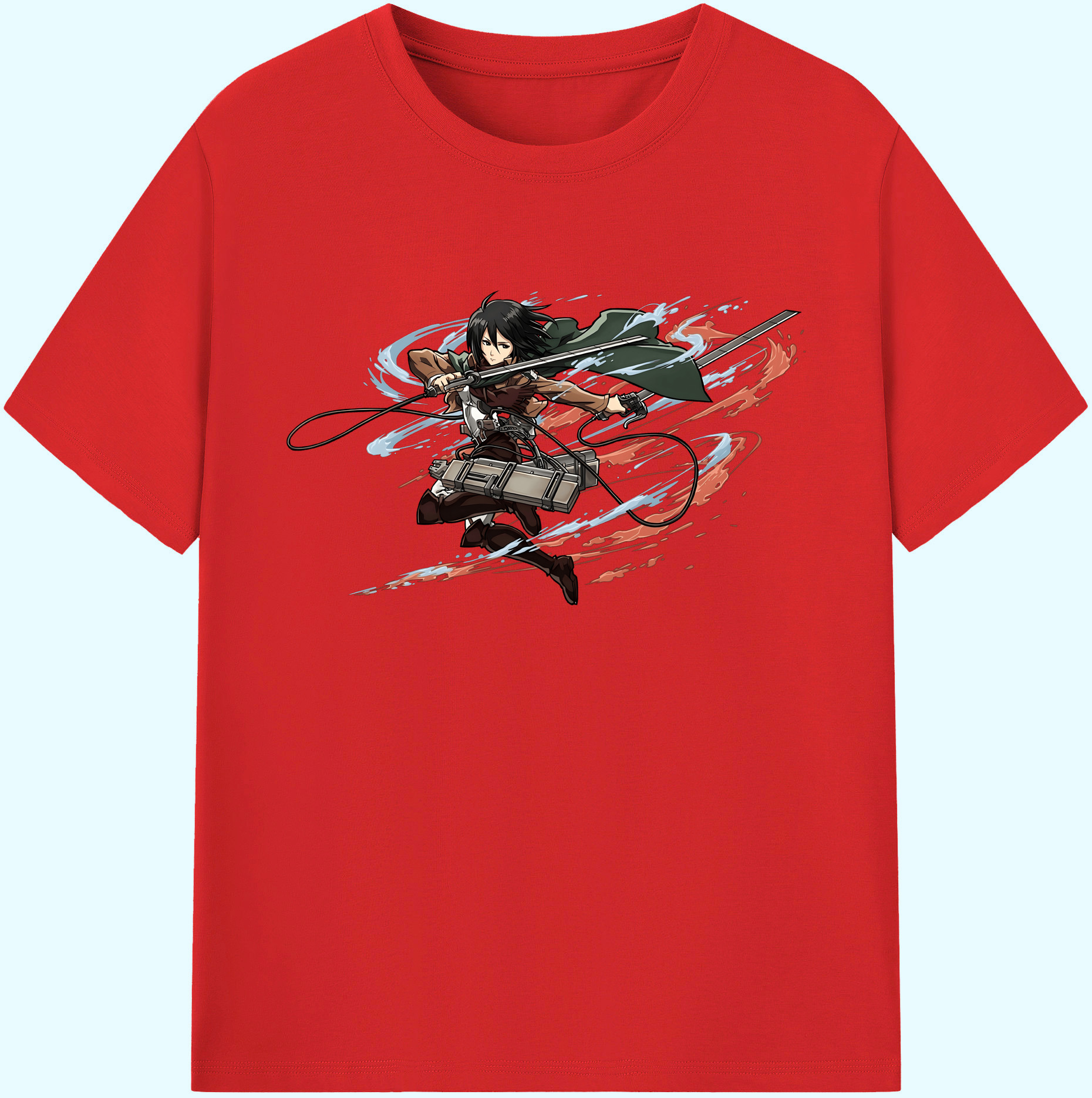 （画像用） 進撃の巨人 ミカサ·アッカーマン Attack on Titan Mikasa Ackerman 綿100％ メンズ半袖Tシャツ｜肌触りやわらか＆通気性