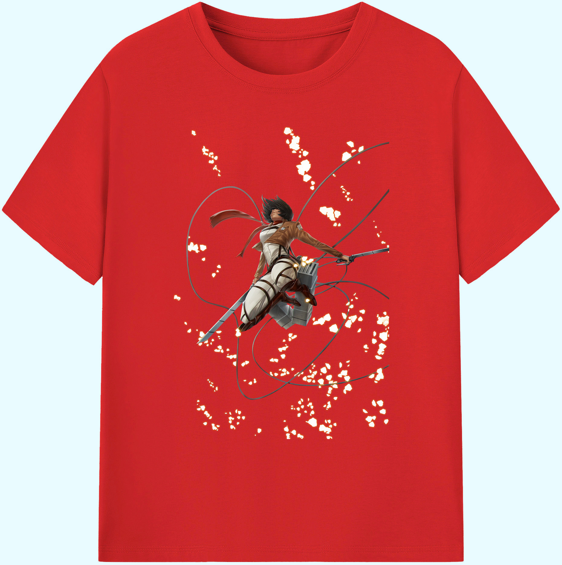 （画像用） 進撃の巨人 ミカサ·アッカーマン Attack on Titan Mikasa Ackerman 綿100％ メンズ半袖Tシャツ｜肌触りやわらか＆通気性