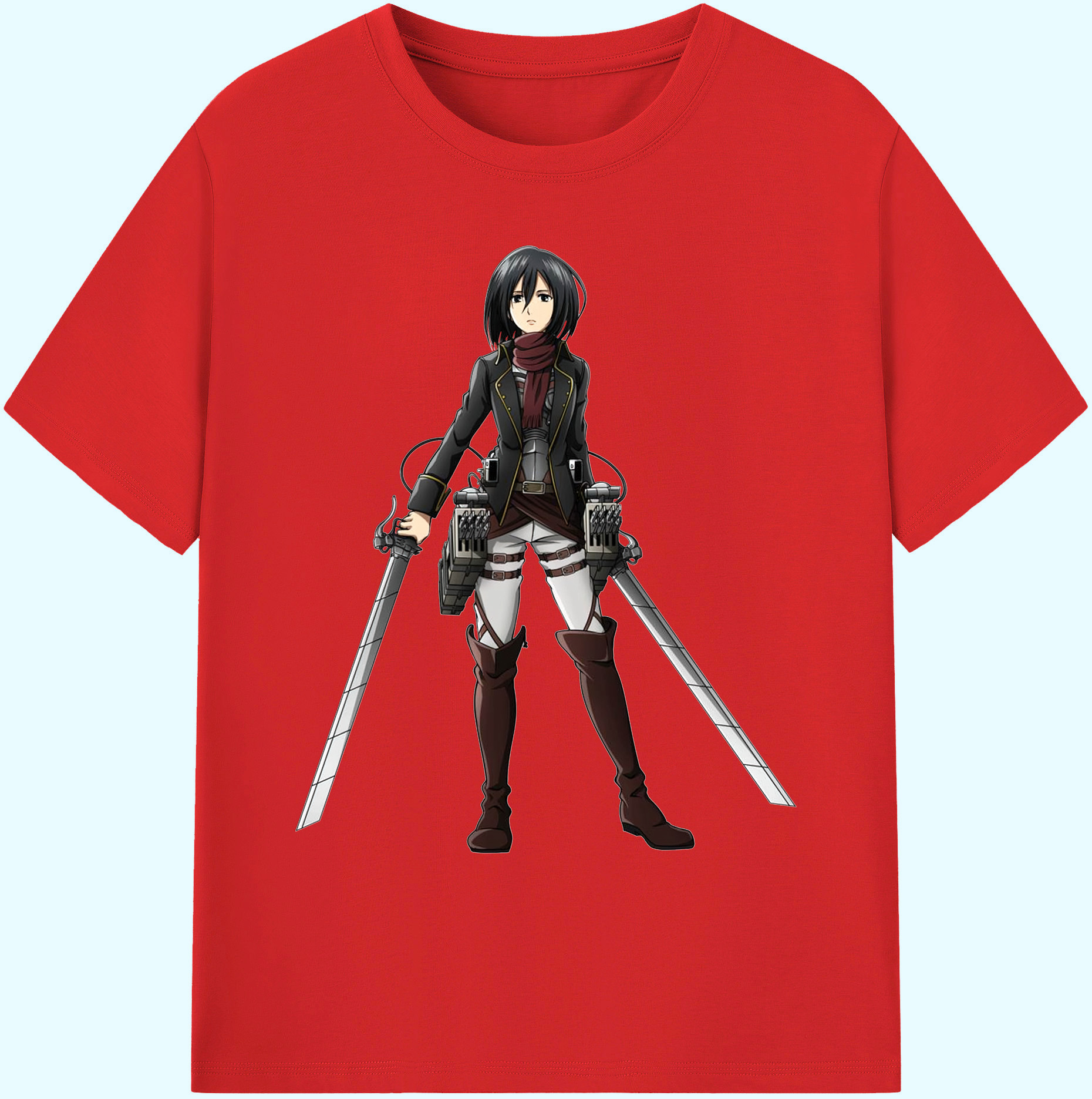 （画像用） 進撃の巨人 ミカサ·アッカーマン Attack on Titan Mikasa Ackerman 綿100％ メンズ半袖Tシャツ｜肌触りやわらか＆通気性