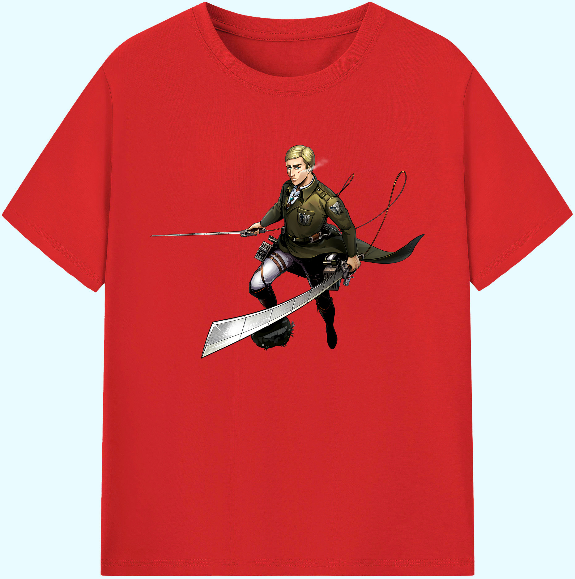 （画像用） 進撃の巨人 エルヴィン・スミス Attack on Titan Erwin Smith 綿100％ メンズ半袖Tシャツ｜肌触りやわらか＆通気性