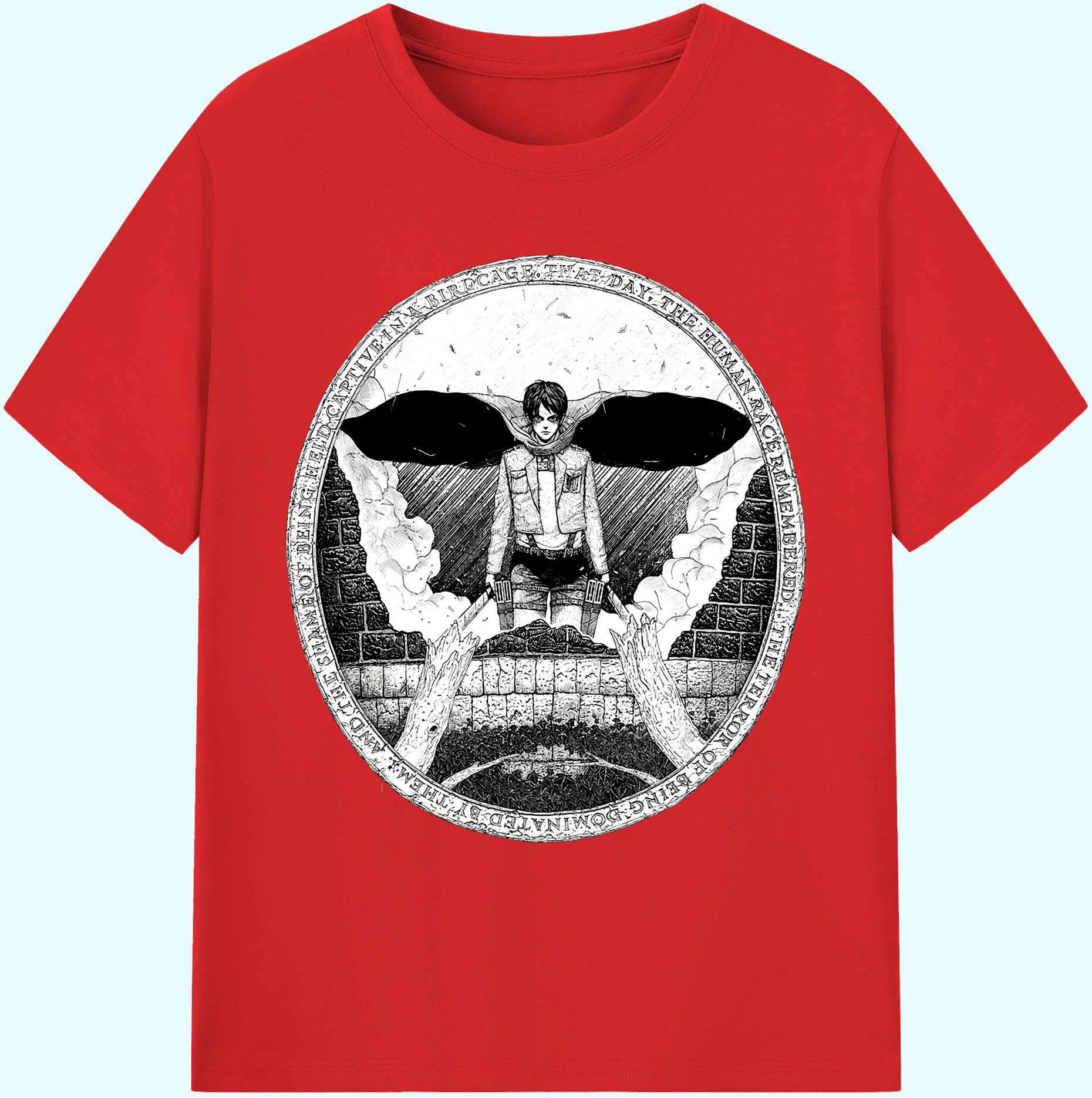 （画像用） 進撃の巨人 エレン･イェーガー Attack on Titan Eren Jäger 綿100％ メンズ半袖Tシャツ｜肌触りやわらか＆通気性