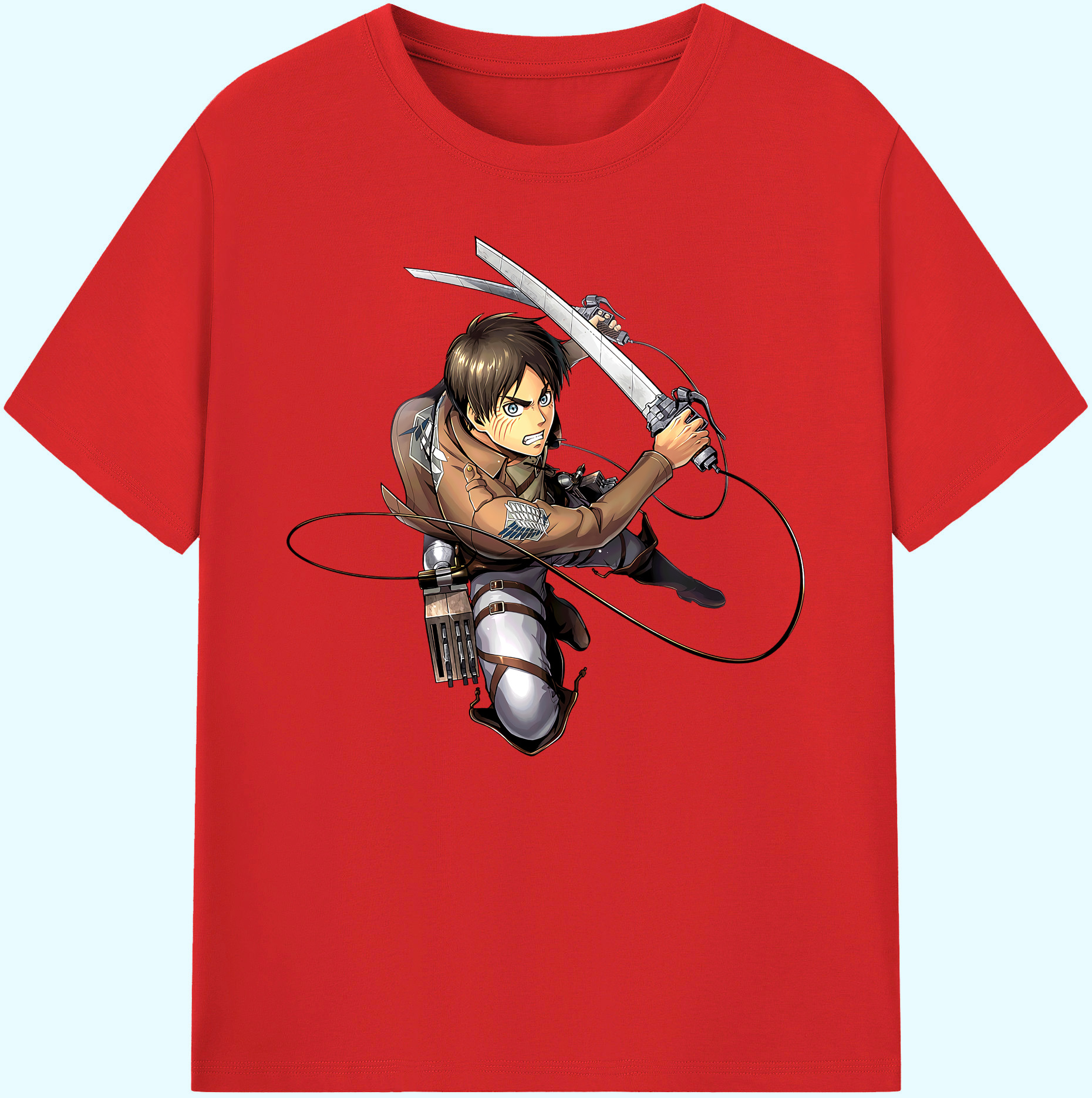 （画像用） 進撃の巨人 エレン･イェーガー Attack on Titan Eren Jäger 綿100％ メンズ半袖Tシャツ｜肌触りやわらか＆通気性
