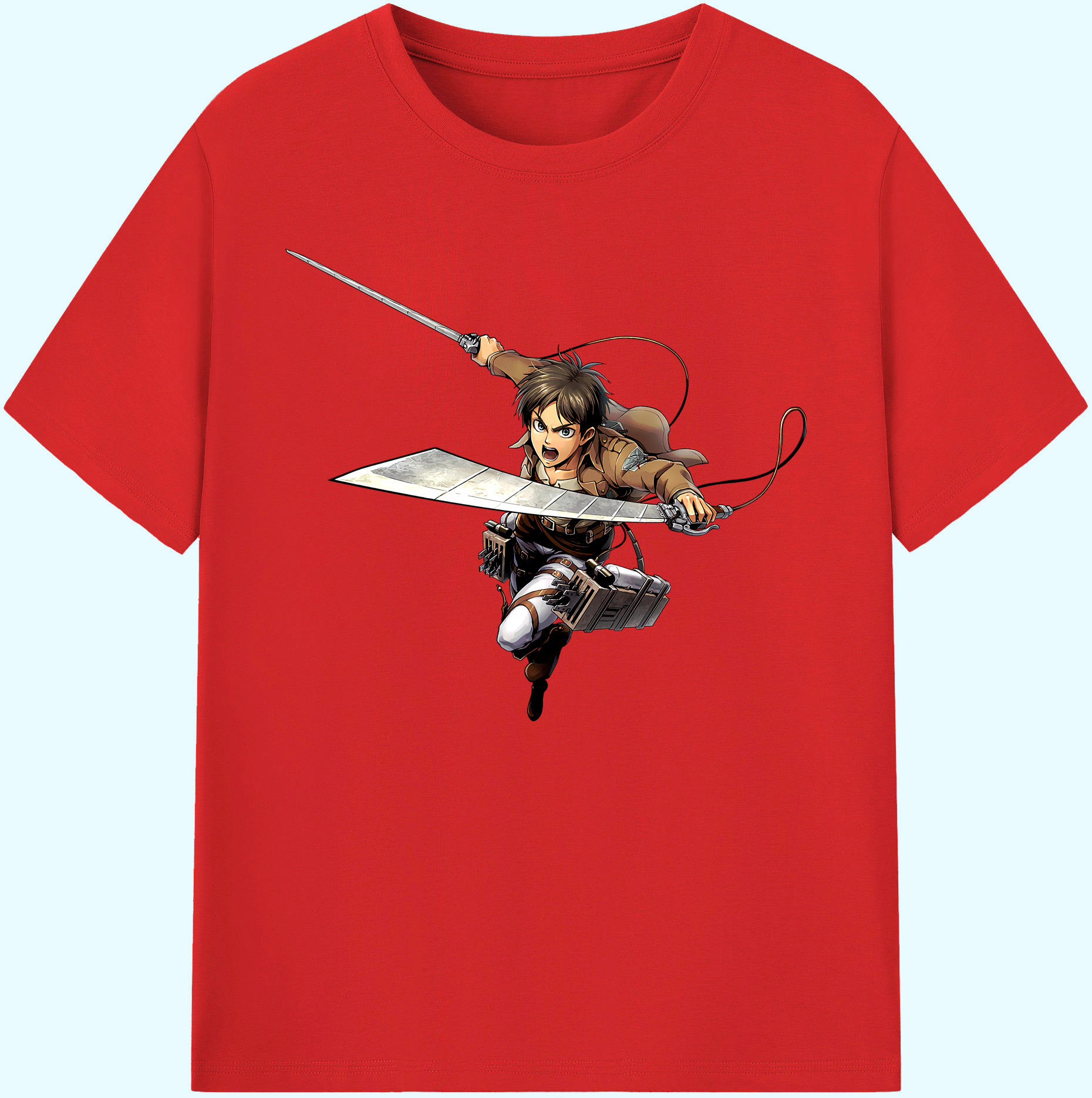 （画像用） 進撃の巨人 エレン･イェーガー Attack on Titan Eren Jäger 綿100％ メンズ半袖Tシャツ｜肌触りやわらか＆通気性