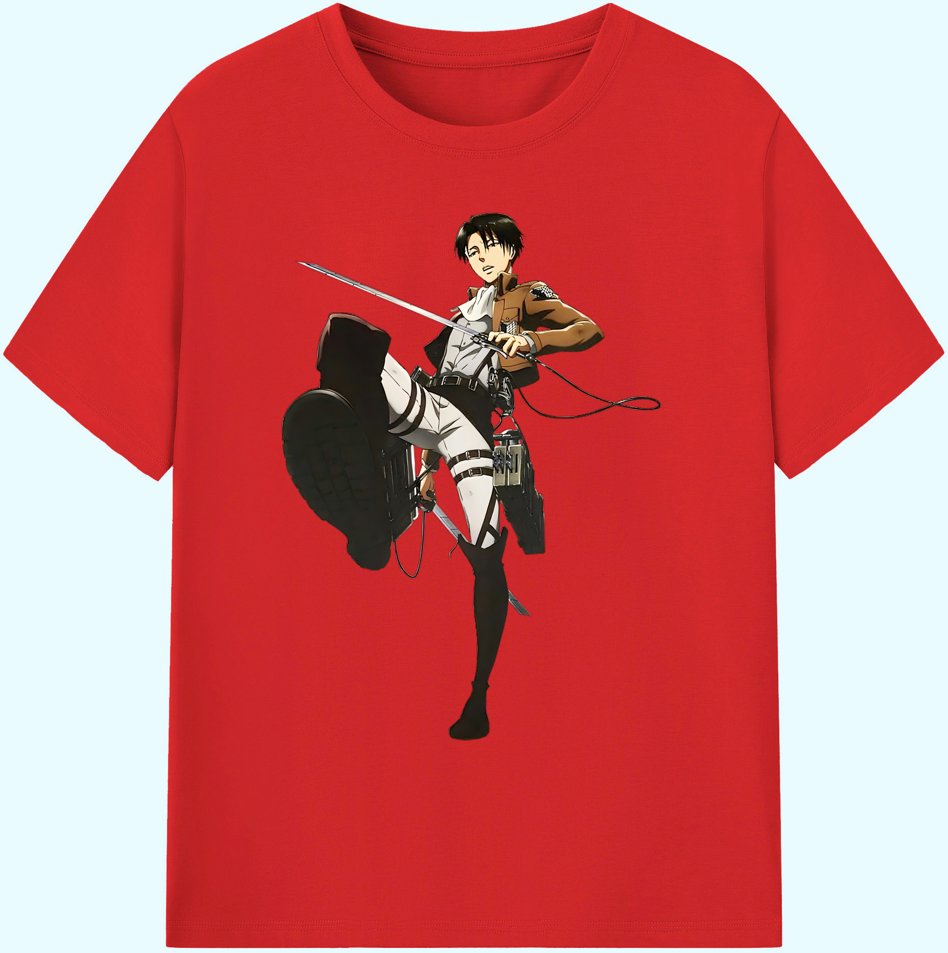 （画像用） 進撃の巨人 リヴァイ·アッカーマン Attack on Titan Levi Ackerman 綿100％ メンズ半袖Tシャツ｜肌触りやわらか＆通気性