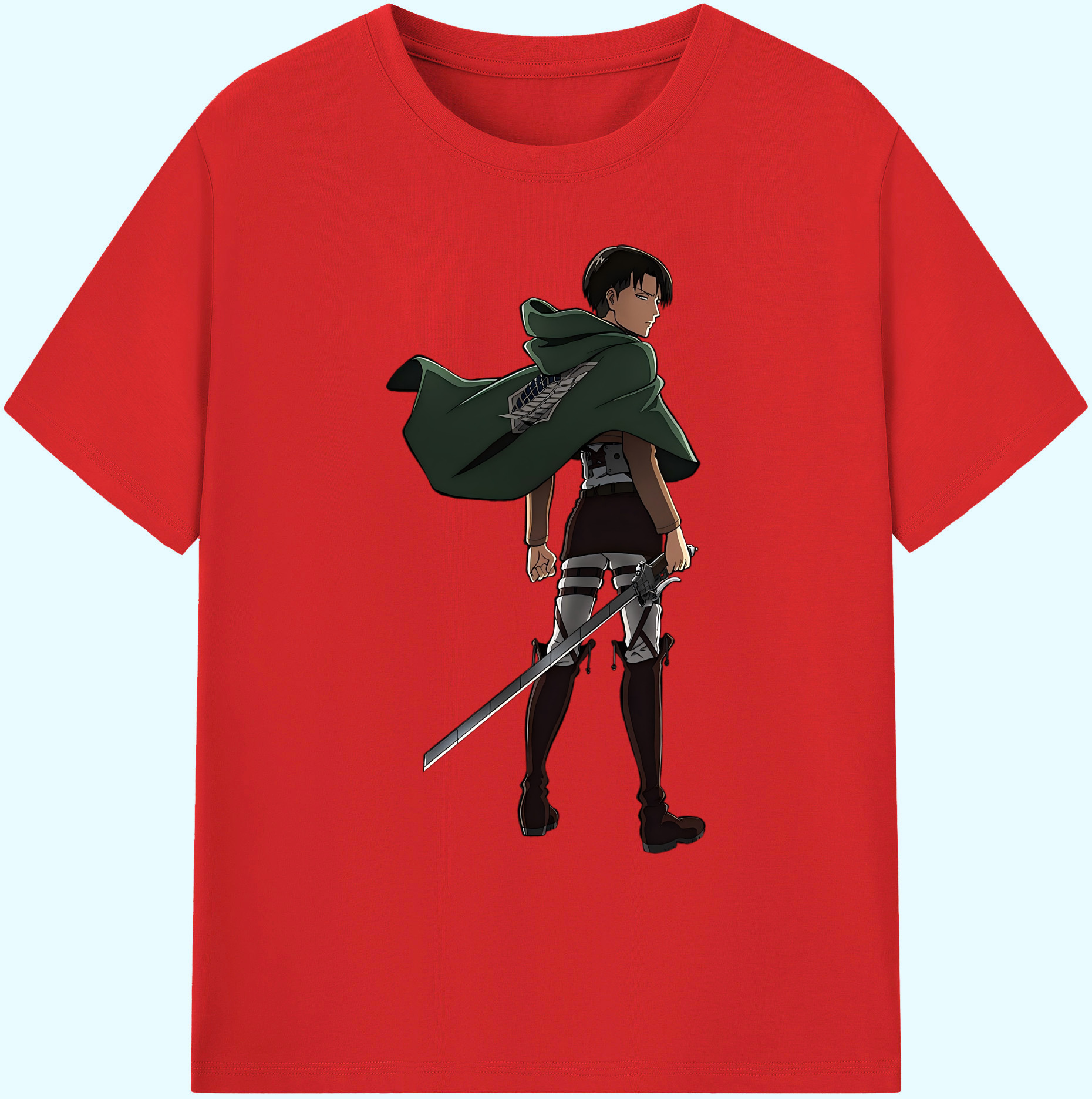 （画像用） 進撃の巨人 リヴァイ·アッカーマン Attack on Titan Levi Ackerman 綿100％ メンズ半袖Tシャツ｜肌触りやわらか＆通気性