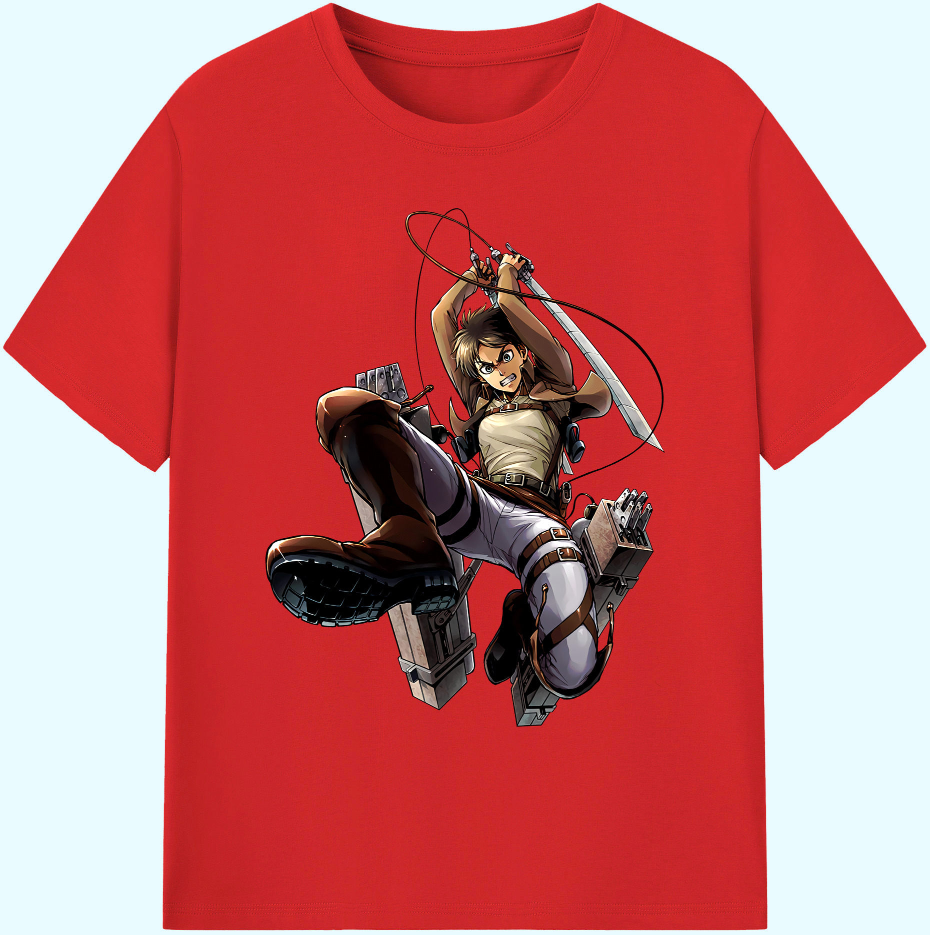 （画像用） 進撃の巨人 エレン･イェーガー Attack on Titan Eren Jäger 綿100％ メンズ半袖Tシャツ｜肌触りやわらか＆通気性