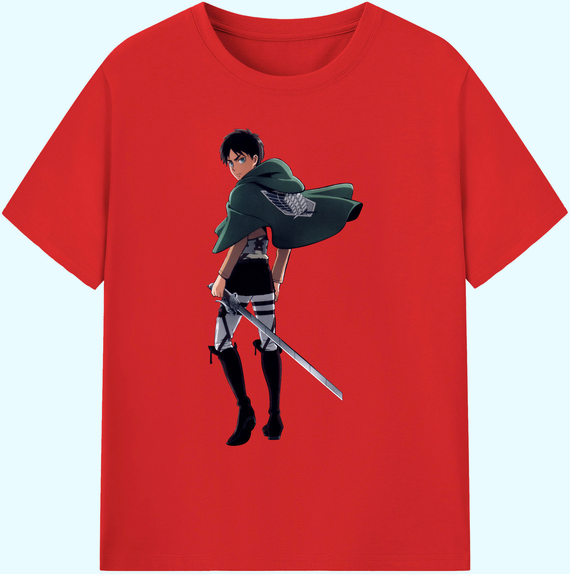 （画像用） 進撃の巨人 エレン･イェーガー Attack on Titan Eren Jäger 綿100％ メンズ半袖Tシャツ｜肌触りやわらか＆通気性