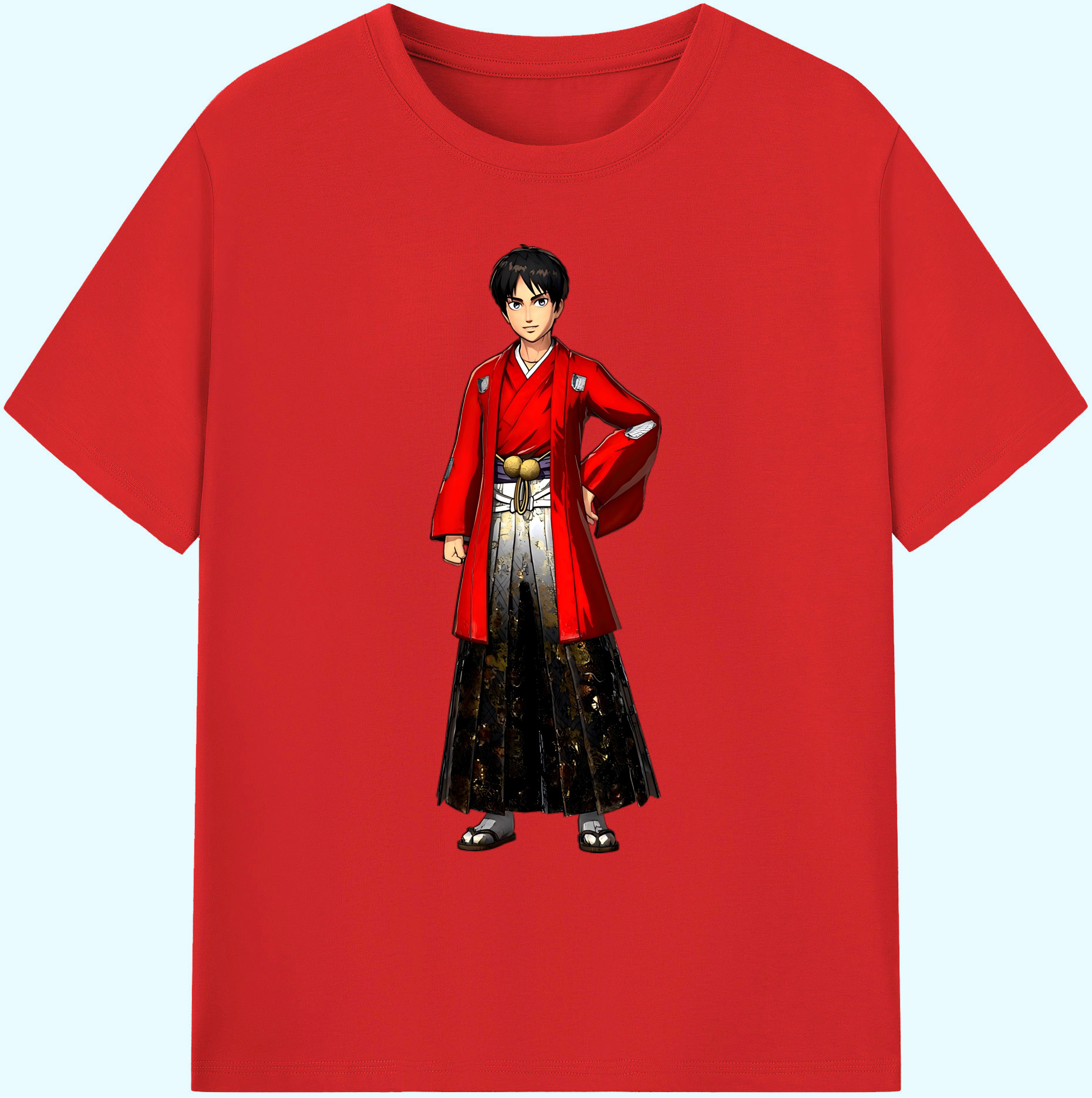 （画像用） 進撃の巨人 エレン･イェーガー Attack on Titan Eren Jäger 綿100％ メンズ半袖Tシャツ｜肌触りやわらか＆通気性