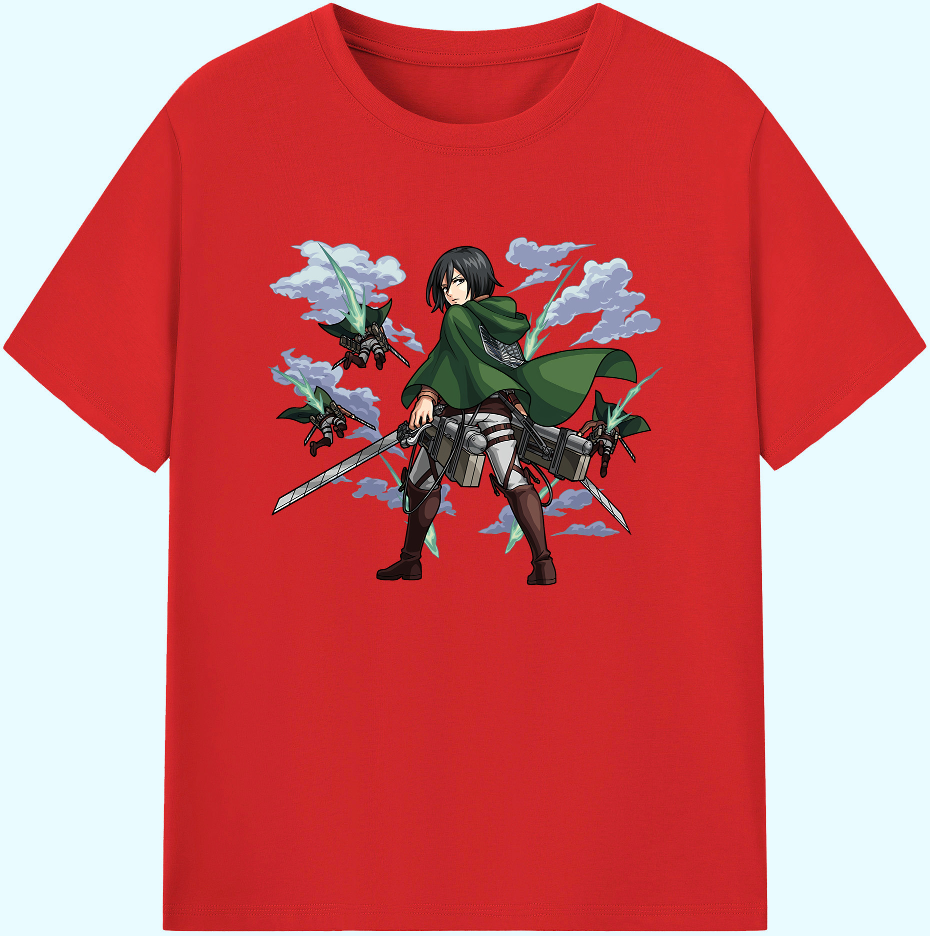 （画像用） 進撃の巨人 ミカサ·アッカーマン Attack on Titan Mikasa Ackerman 綿100％ メンズ半袖Tシャツ｜肌触りやわらか＆通気性