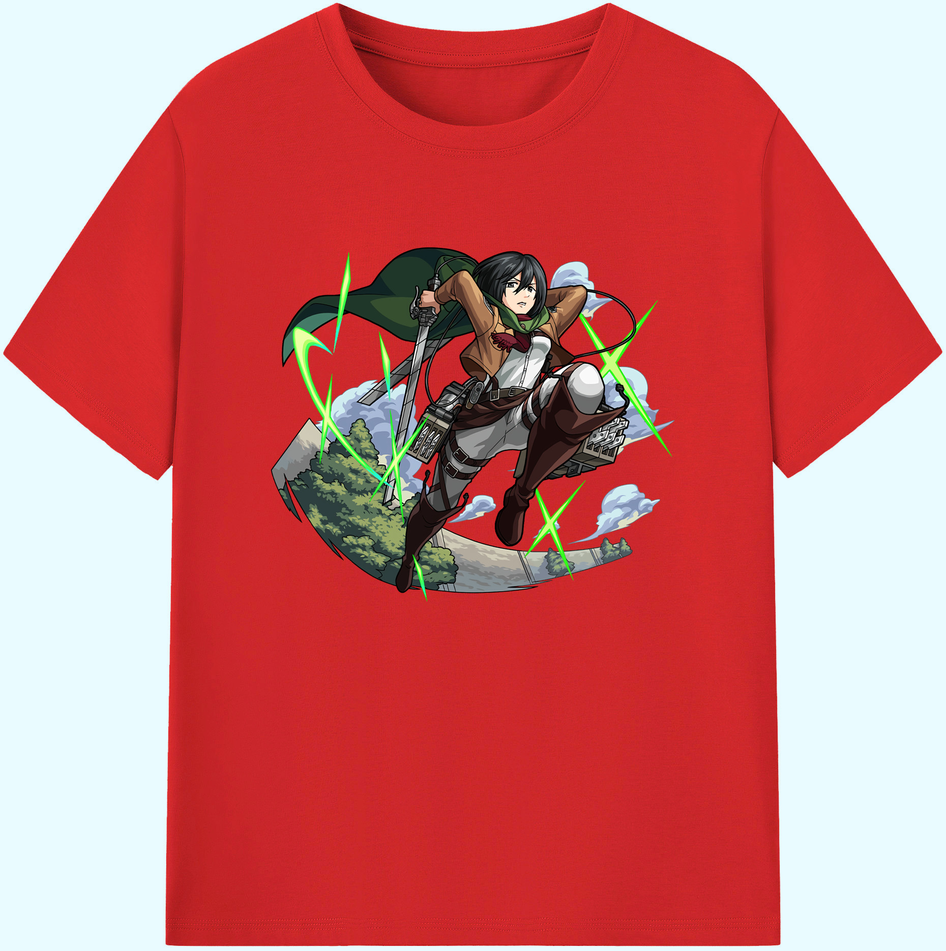 （画像用） 進撃の巨人 ミカサ·アッカーマン Attack on Titan Mikasa Ackerman 綿100％ メンズ半袖Tシャツ｜肌触りやわらか＆通気性