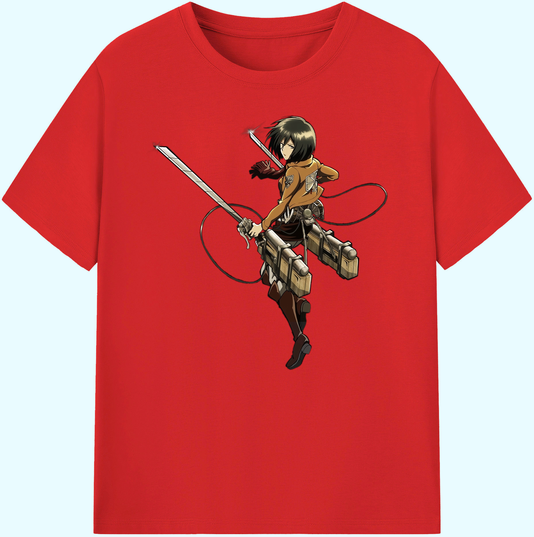 （画像用） 進撃の巨人 ミカサ·アッカーマン Attack on Titan Mikasa Ackerman 綿100％ メンズ半袖Tシャツ｜肌触りやわらか＆通気性