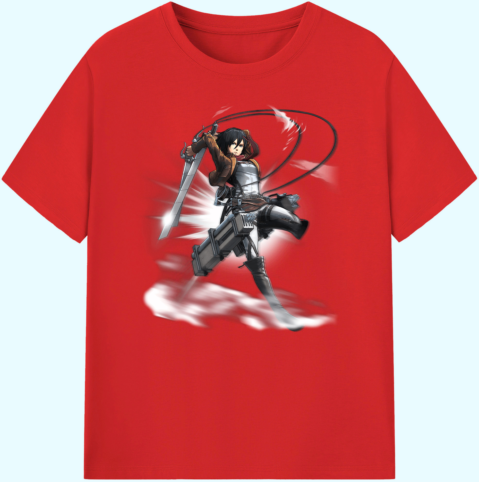（画像用） 進撃の巨人 ミカサ·アッカーマン Attack on Titan Mikasa Ackerman 綿100％ メンズ半袖Tシャツ｜肌触りやわらか＆通気性