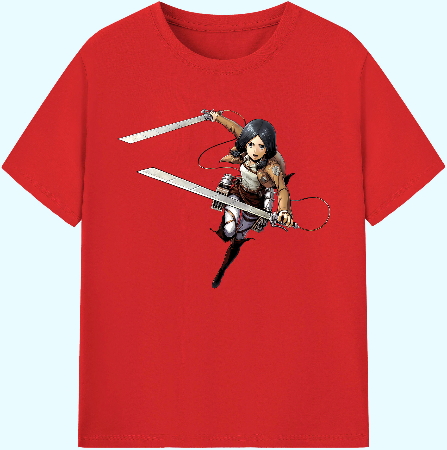 （画像用） 進撃の巨人 ミカサ·アッカーマン Attack on Titan Mikasa Ackerman 綿100％ メンズ半袖Tシャツ｜肌触りやわらか＆通気性