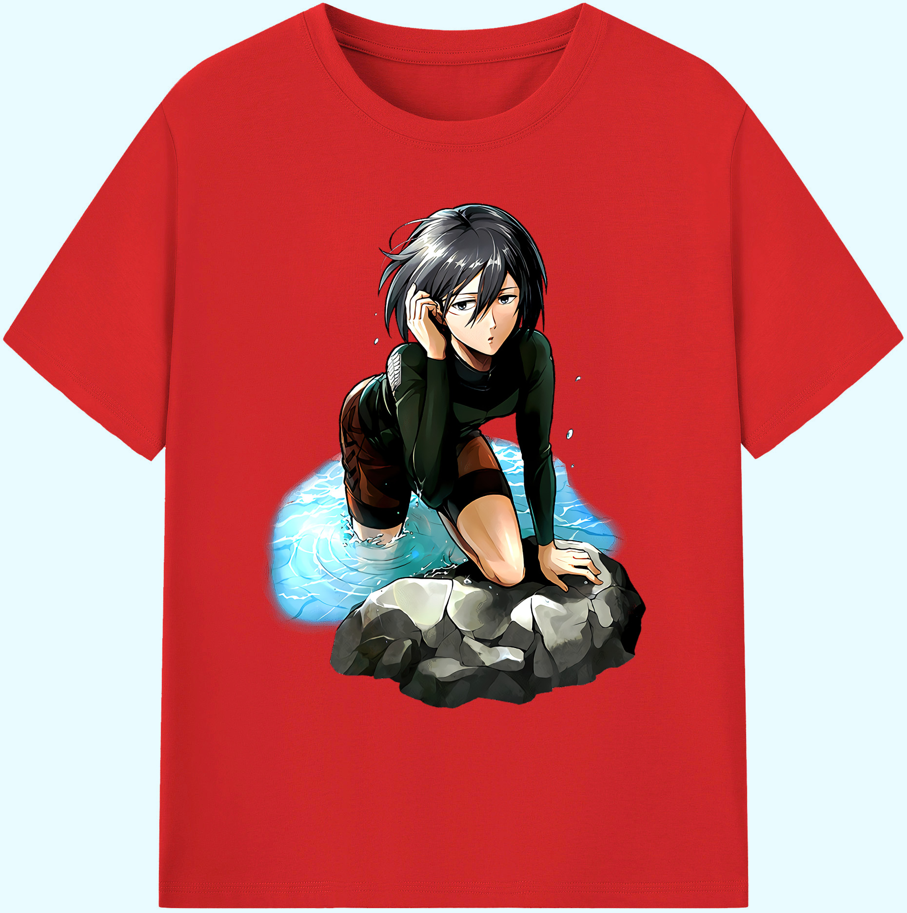 （画像用） 進撃の巨人 ミカサ·アッカーマン Attack on Titan Mikasa Ackerman 綿100％ メンズ半袖Tシャツ｜肌触りやわらか＆通気性