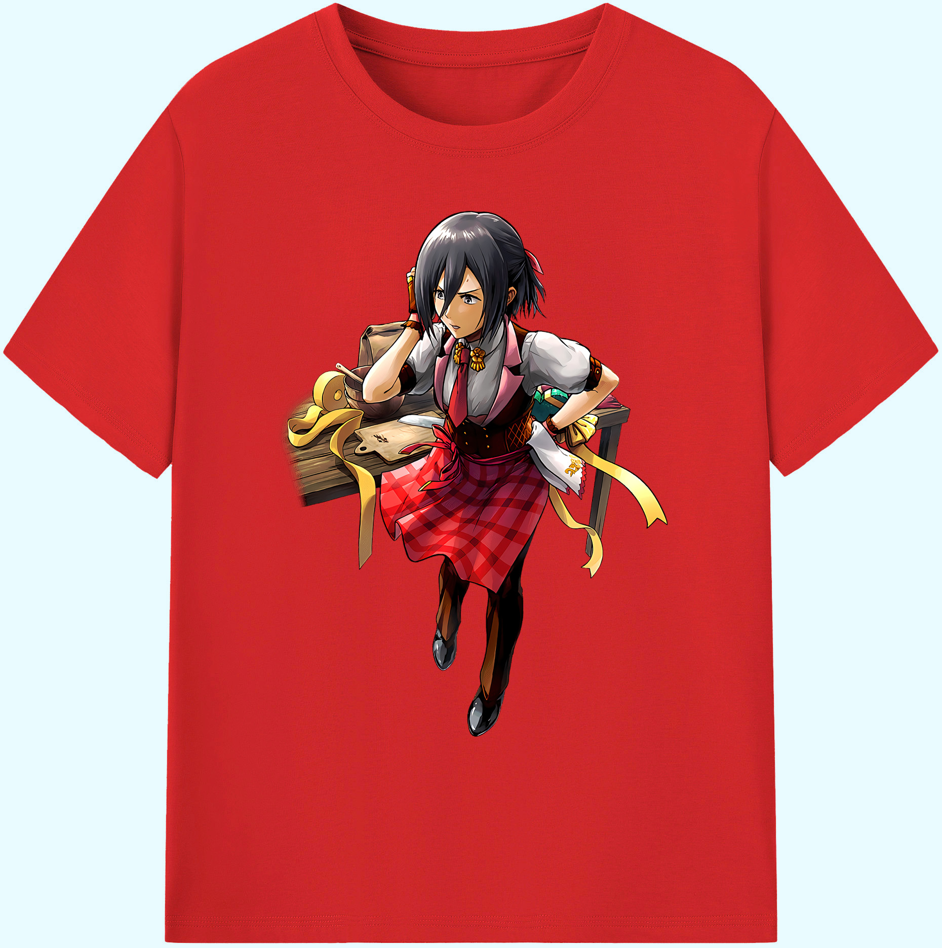 （画像用） 進撃の巨人 ミカサ·アッカーマン Attack on Titan Mikasa Ackerman 綿100％ メンズ半袖Tシャツ｜肌触りやわらか＆通気性