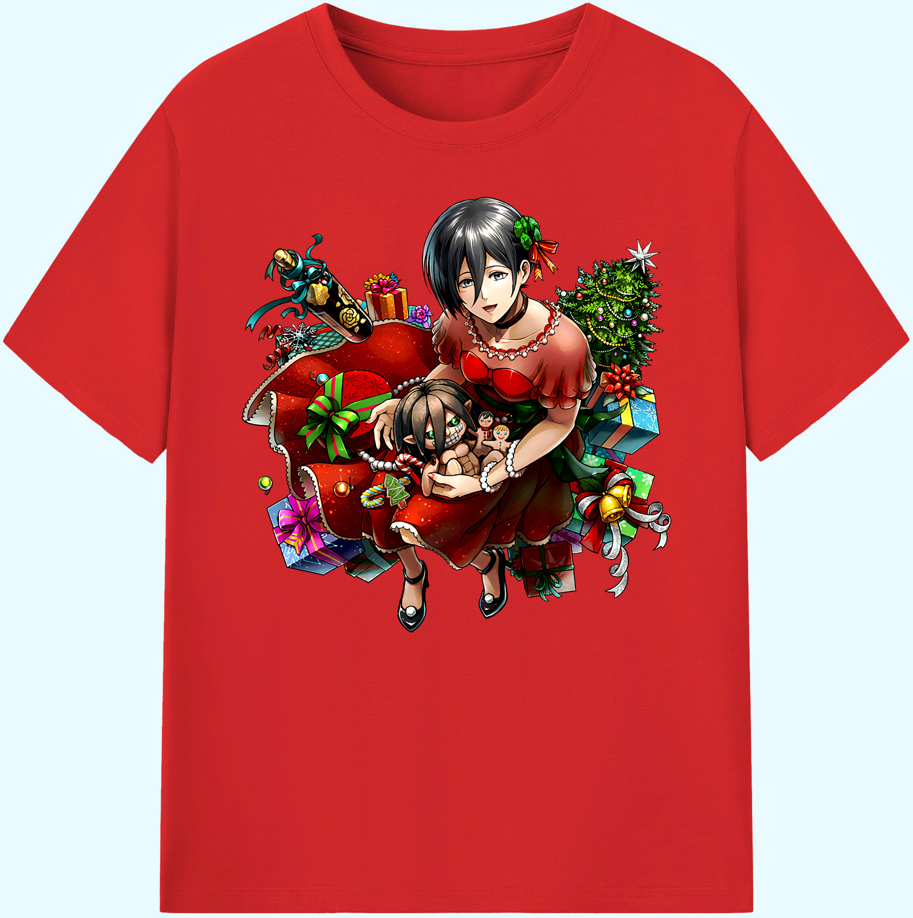 （画像用） 進撃の巨人 ミカサ·アッカーマン Attack on Titan Mikasa Ackerman 綿100％ メンズ半袖Tシャツ｜肌触りやわらか＆通気性