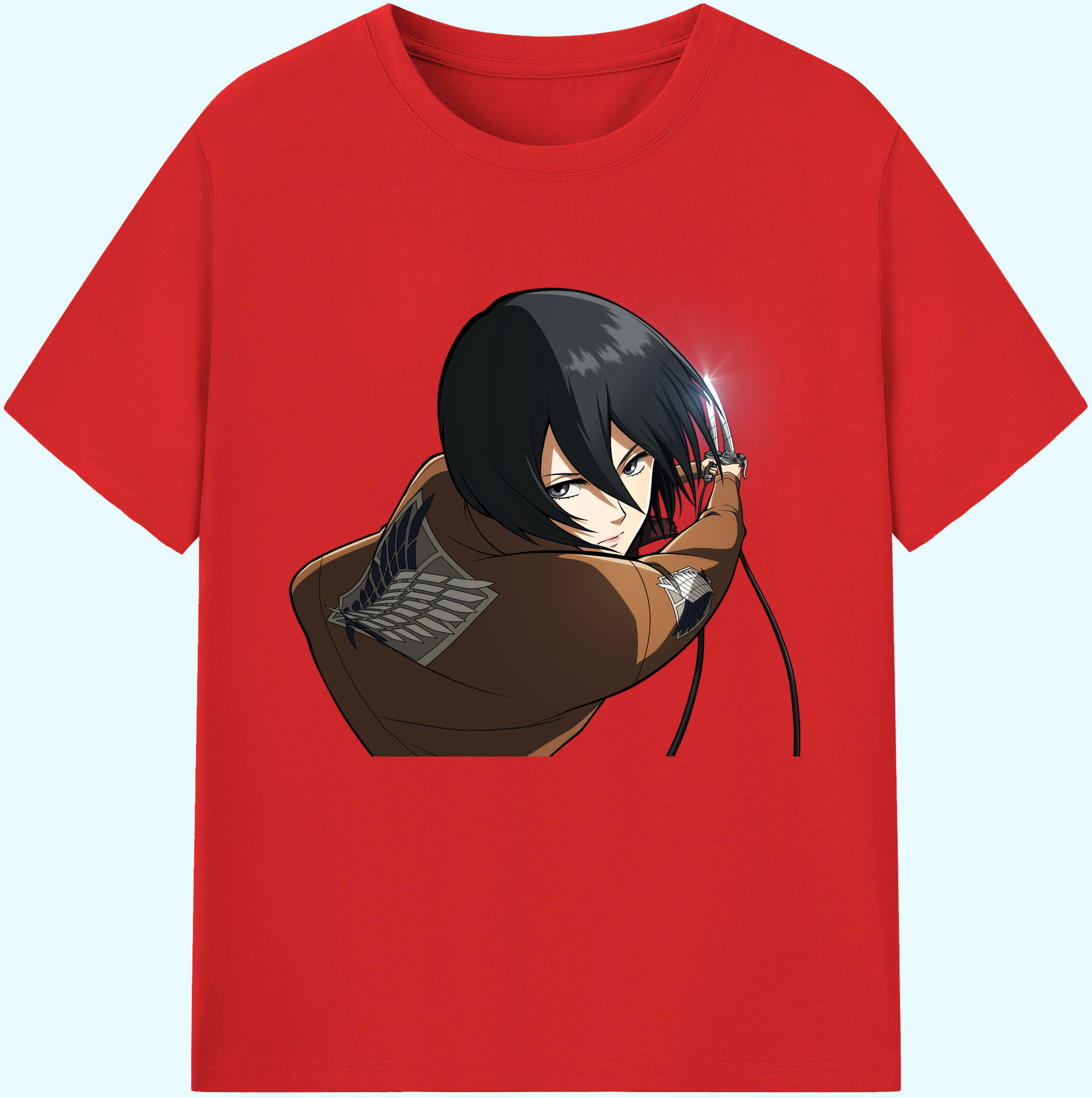 （画像用） 進撃の巨人 ミカサ·アッカーマン Attack on Titan Mikasa Ackerman 綿100％ メンズ半袖Tシャツ｜肌触りやわらか＆通気性