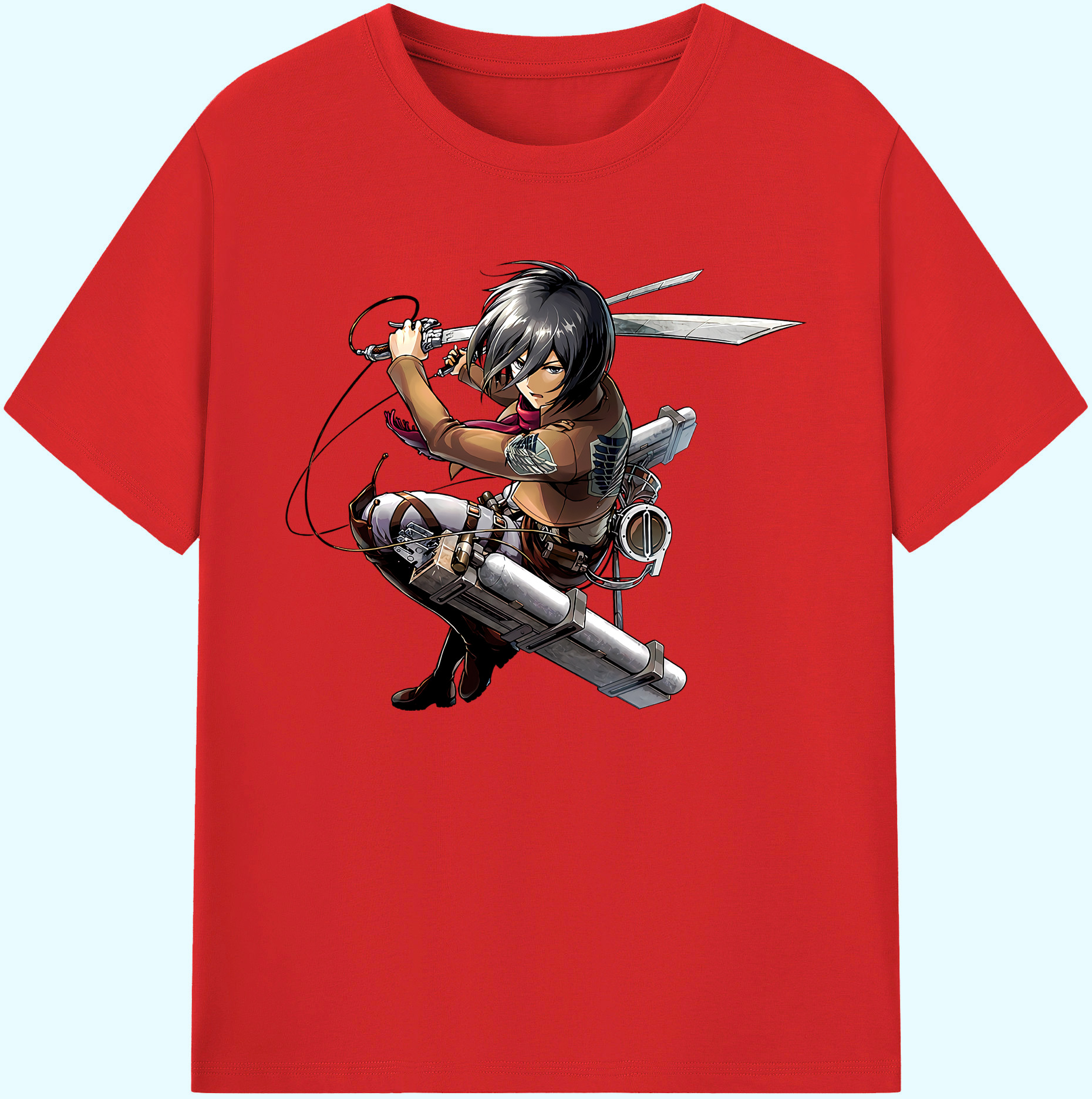 （画像用） 進撃の巨人 ミカサ·アッカーマン Attack on Titan Mikasa Ackerman 綿100％ メンズ半袖Tシャツ｜肌触りやわらか＆通気性