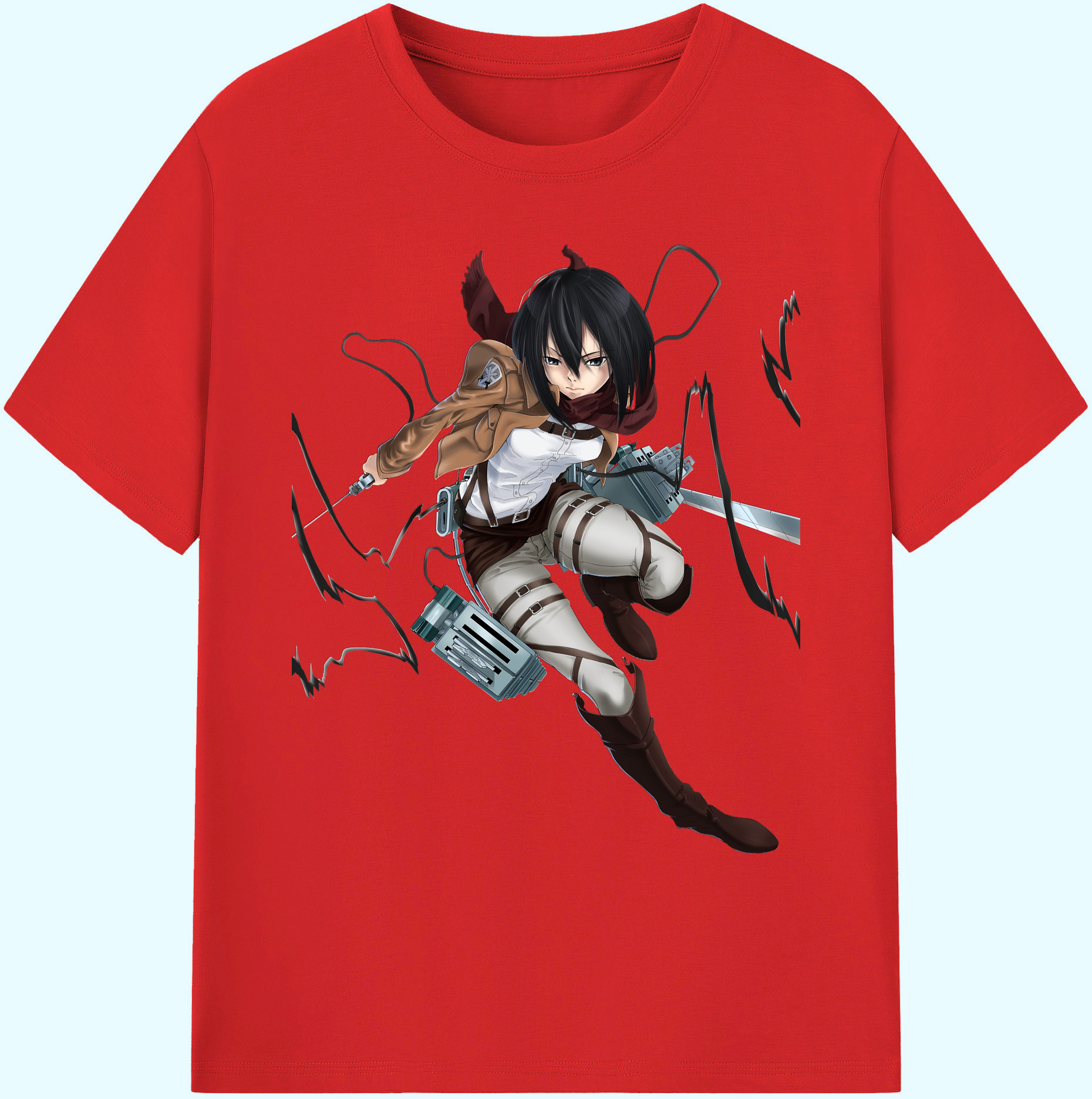 （画像用） 進撃の巨人 ミカサ·アッカーマン Attack on Titan Mikasa Ackerman 綿100％ メンズ半袖Tシャツ｜肌触りやわらか＆通気性