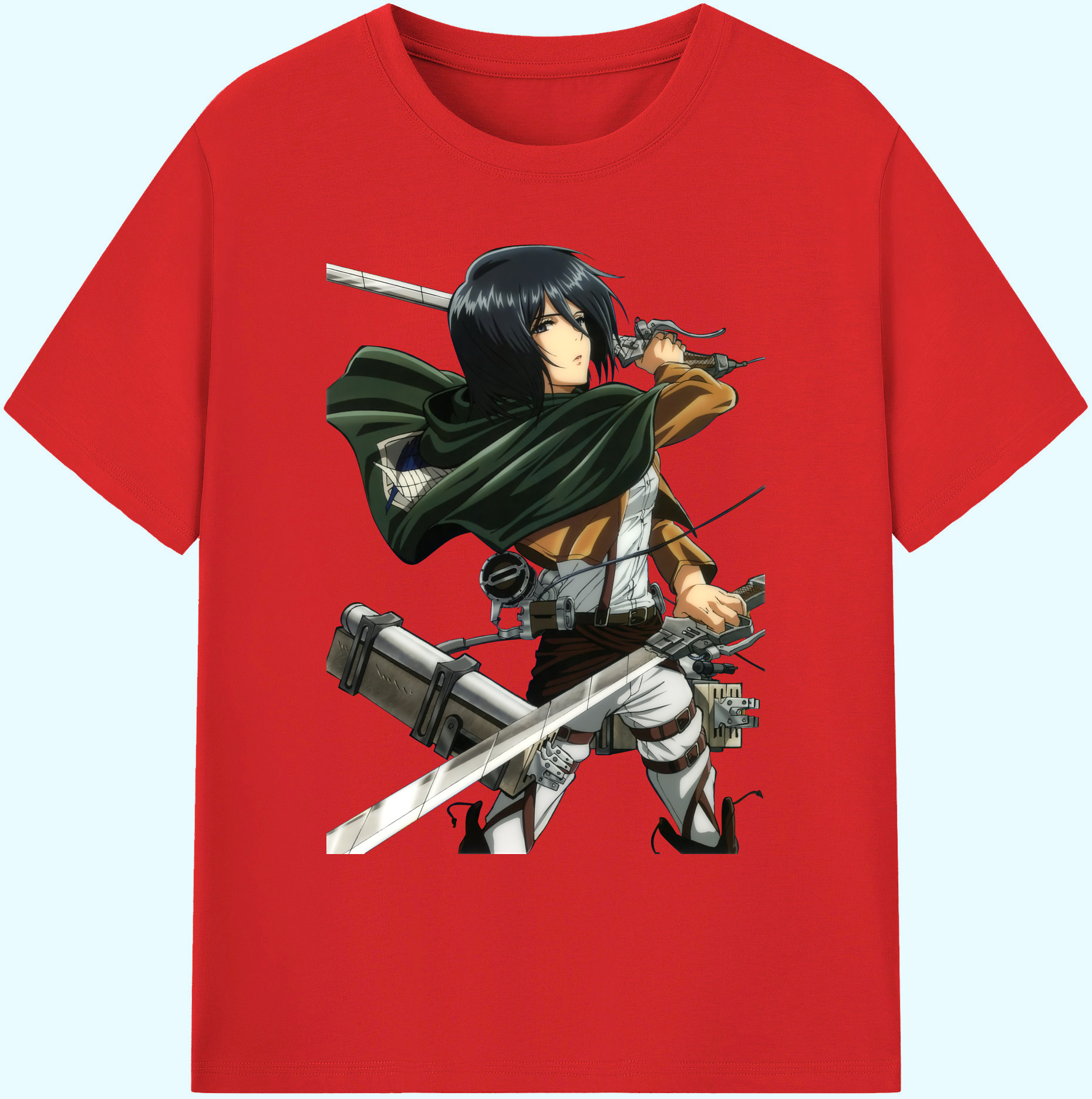 （画像用） 進撃の巨人 ミカサ·アッカーマン Attack on Titan Mikasa Ackerman 綿100％ メンズ半袖Tシャツ｜肌触りやわらか＆通気性