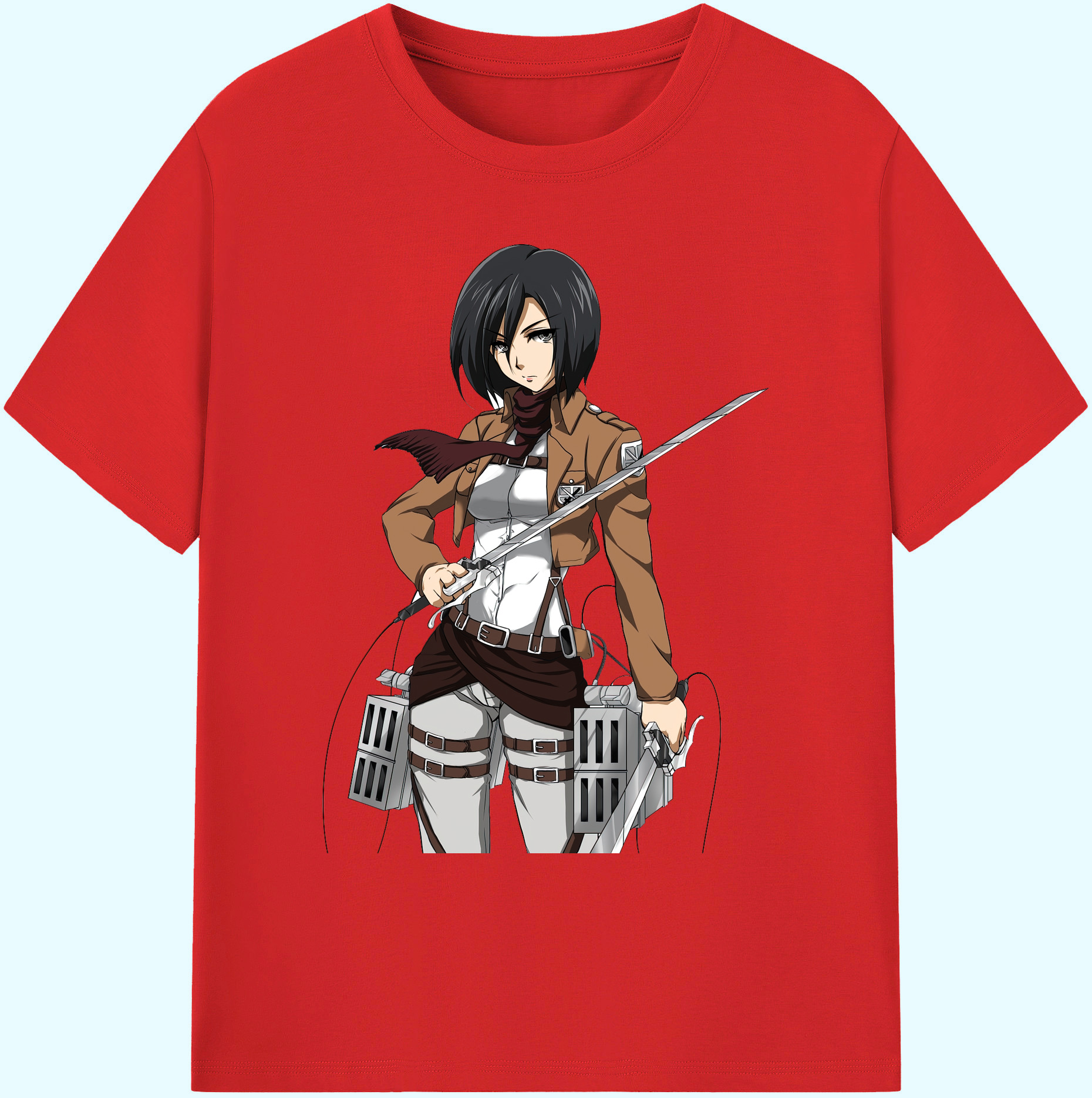 （画像用） 進撃の巨人 ミカサ·アッカーマン Attack on Titan Mikasa Ackerman 綿100％ メンズ半袖Tシャツ｜肌触りやわらか＆通気性