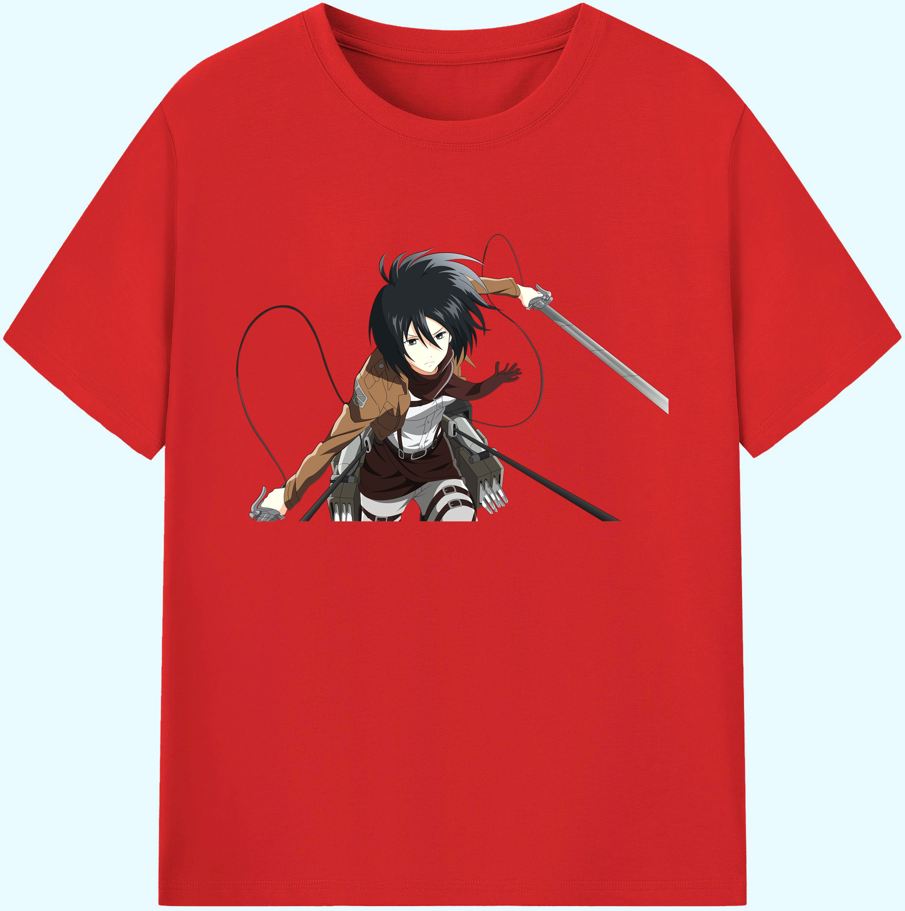 （画像用） 進撃の巨人 ミカサ·アッカーマン Attack on Titan Mikasa Ackerman 綿100％ メンズ半袖Tシャツ｜肌触りやわらか＆通気性