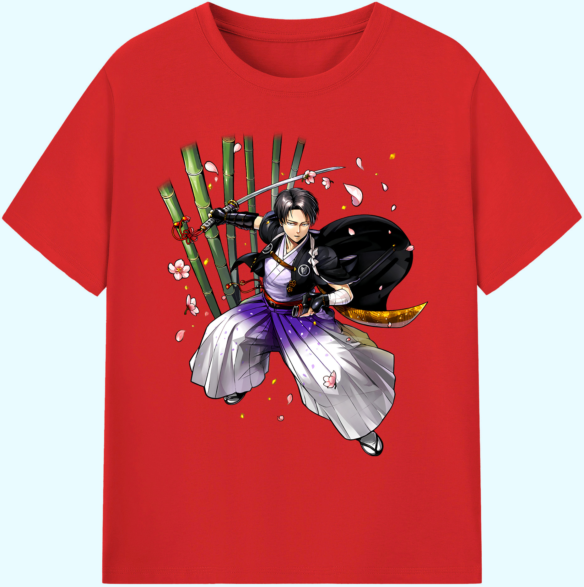 （画像用） 進撃の巨人 リヴァイ·アッカーマン Attack on Titan Levi Ackerman 綿100％ メンズ半袖Tシャツ｜肌触りやわらか＆通気性