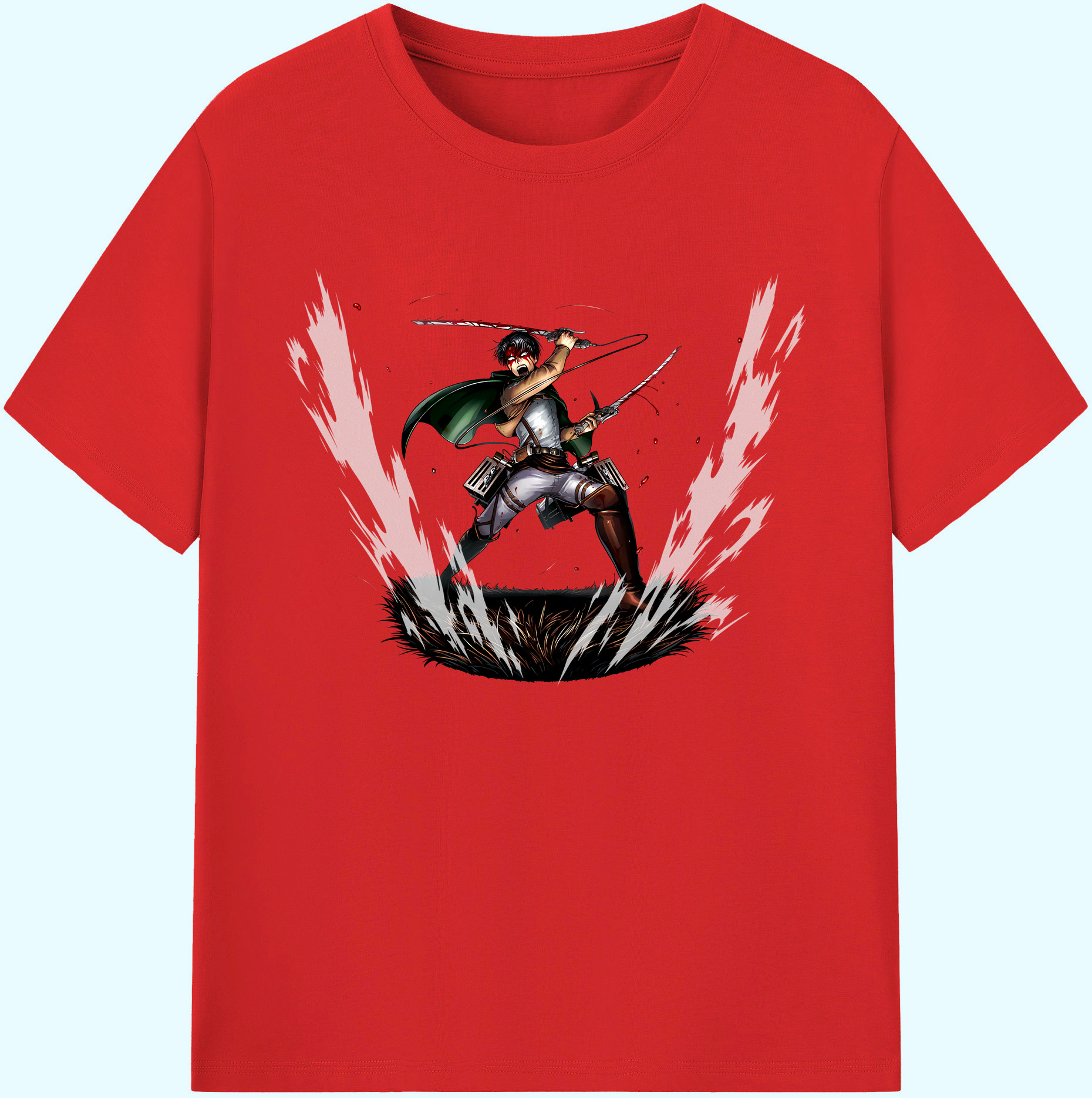 （画像用） 進撃の巨人 リヴァイ·アッカーマン Attack on Titan Levi Ackerman 綿100％ メンズ半袖Tシャツ｜肌触りやわらか＆通気性