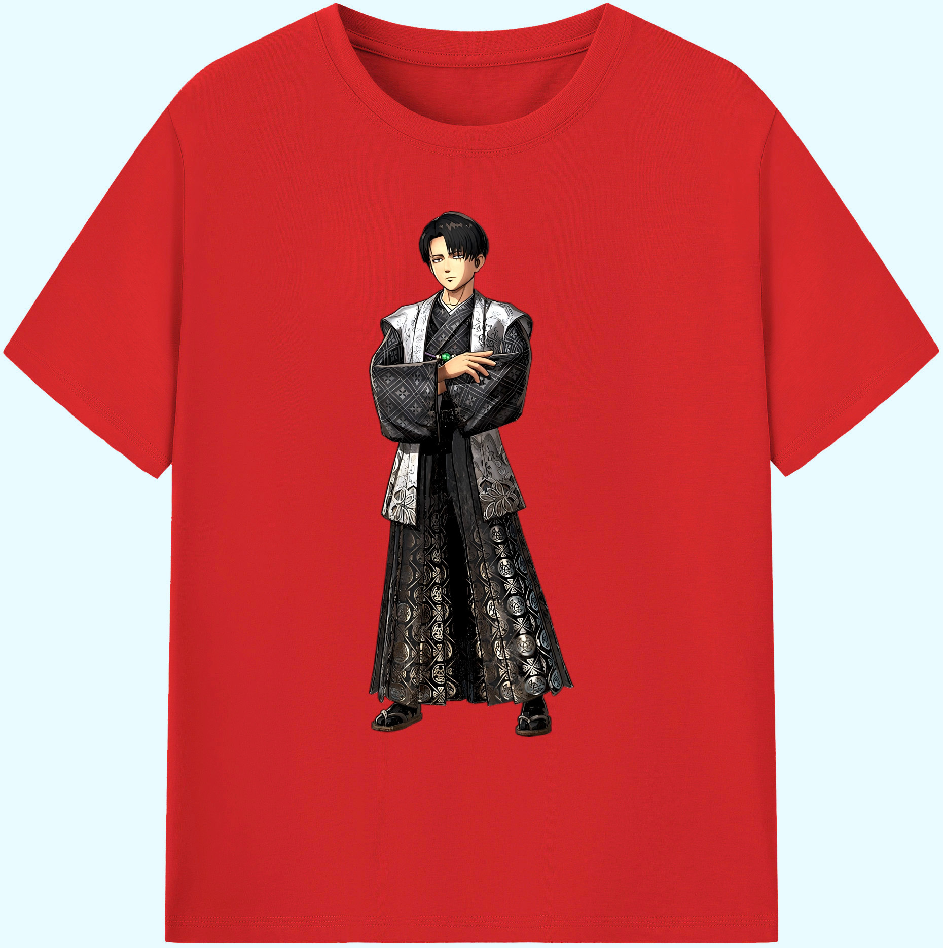 （画像用） 進撃の巨人 リヴァイ·アッカーマン Attack on Titan Levi Ackerman 綿100％ メンズ半袖Tシャツ｜肌触りやわらか＆通気性