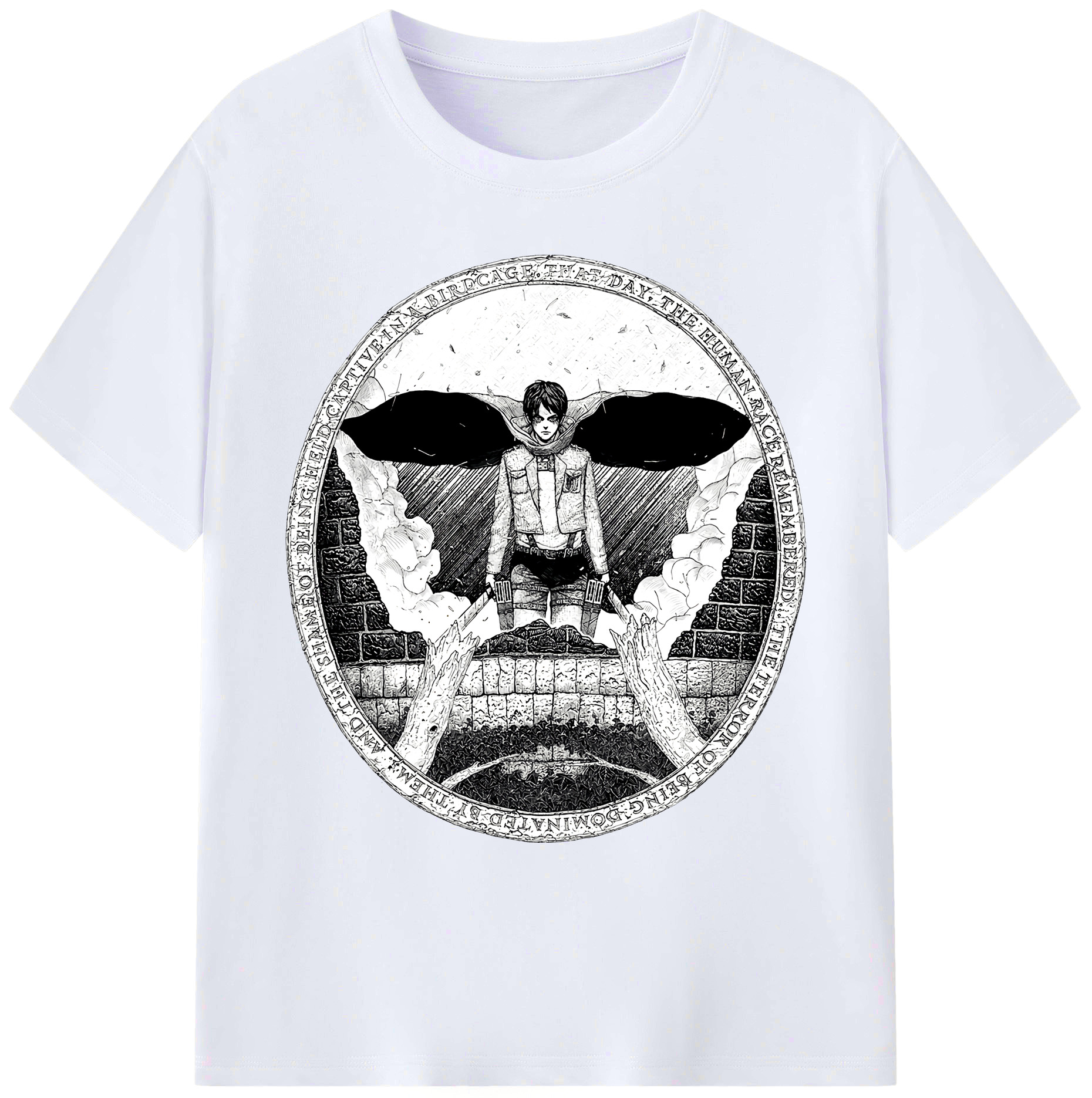 （画像用） 進撃の巨人 エレン･イェーガー Attack on Titan Eren Jäger 綿100％ メンズ半袖Tシャツ｜肌触りやわらか＆通気性