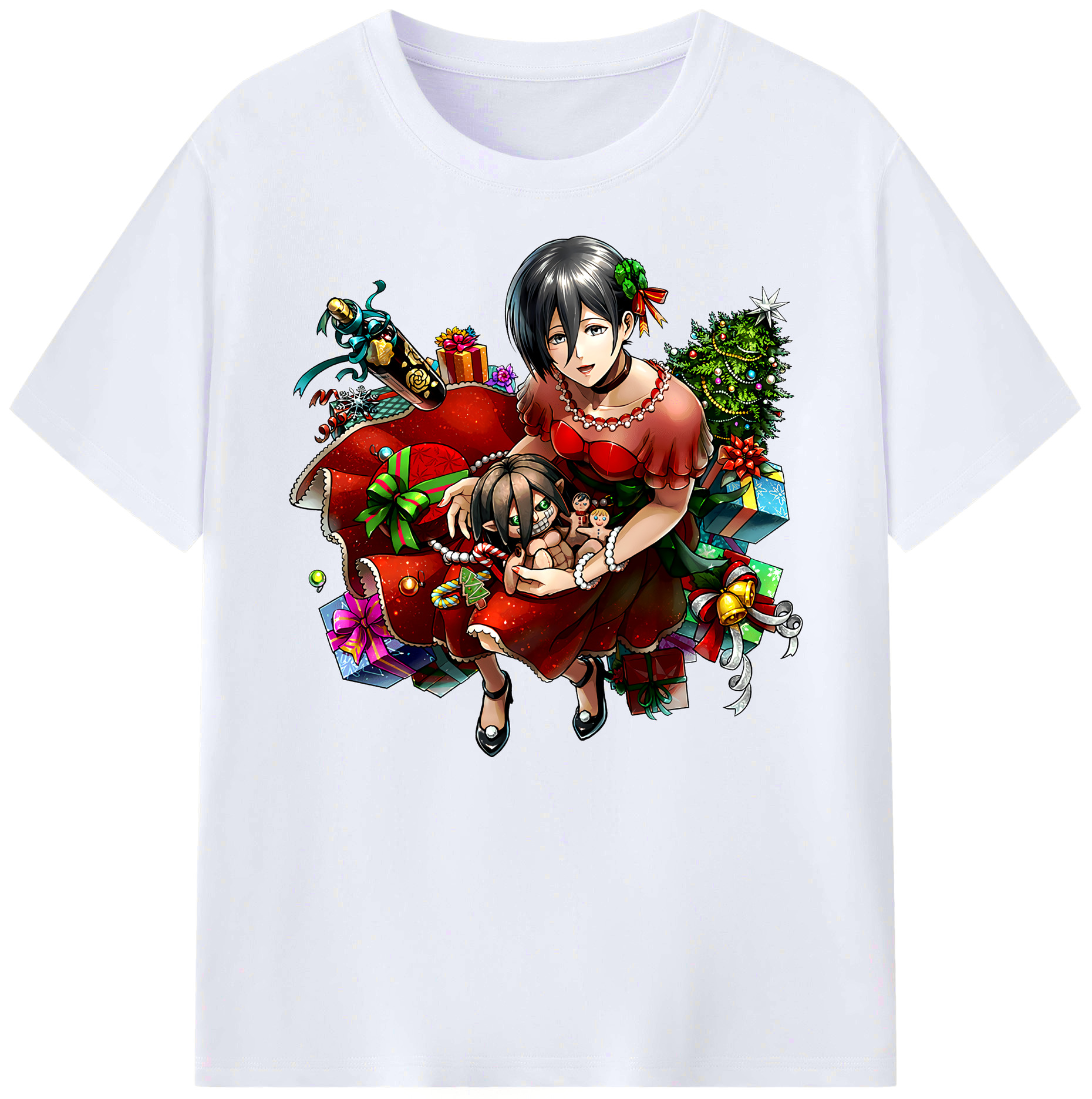 （画像用） 進撃の巨人 ミカサ·アッカーマン Attack on Titan Mikasa Ackerman 綿100％ メンズ半袖Tシャツ｜肌触りやわらか＆通気性