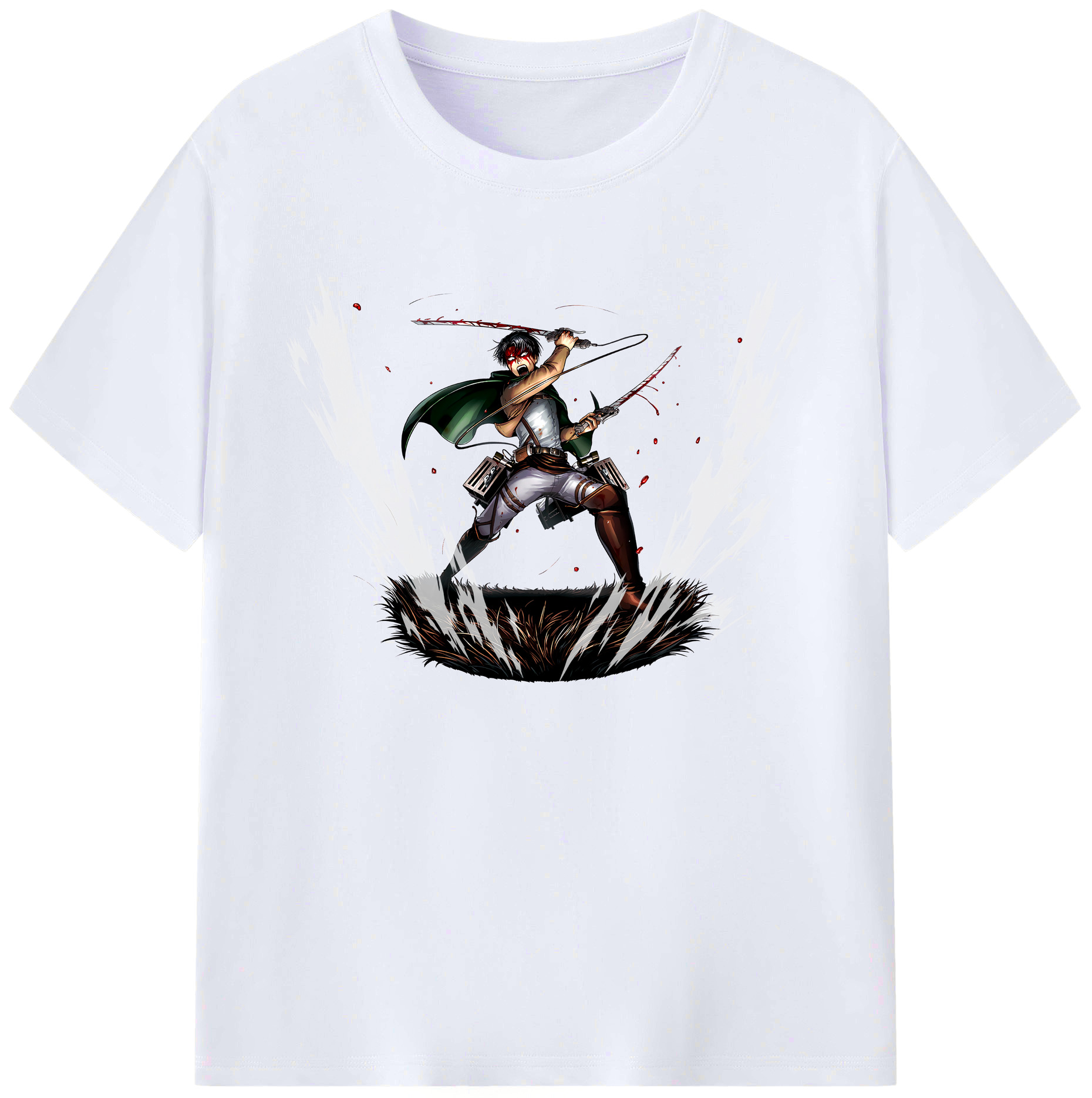 （画像用） 進撃の巨人 リヴァイ·アッカーマン Attack on Titan Levi Ackerman 綿100％ メンズ半袖Tシャツ｜肌触りやわらか＆通気性