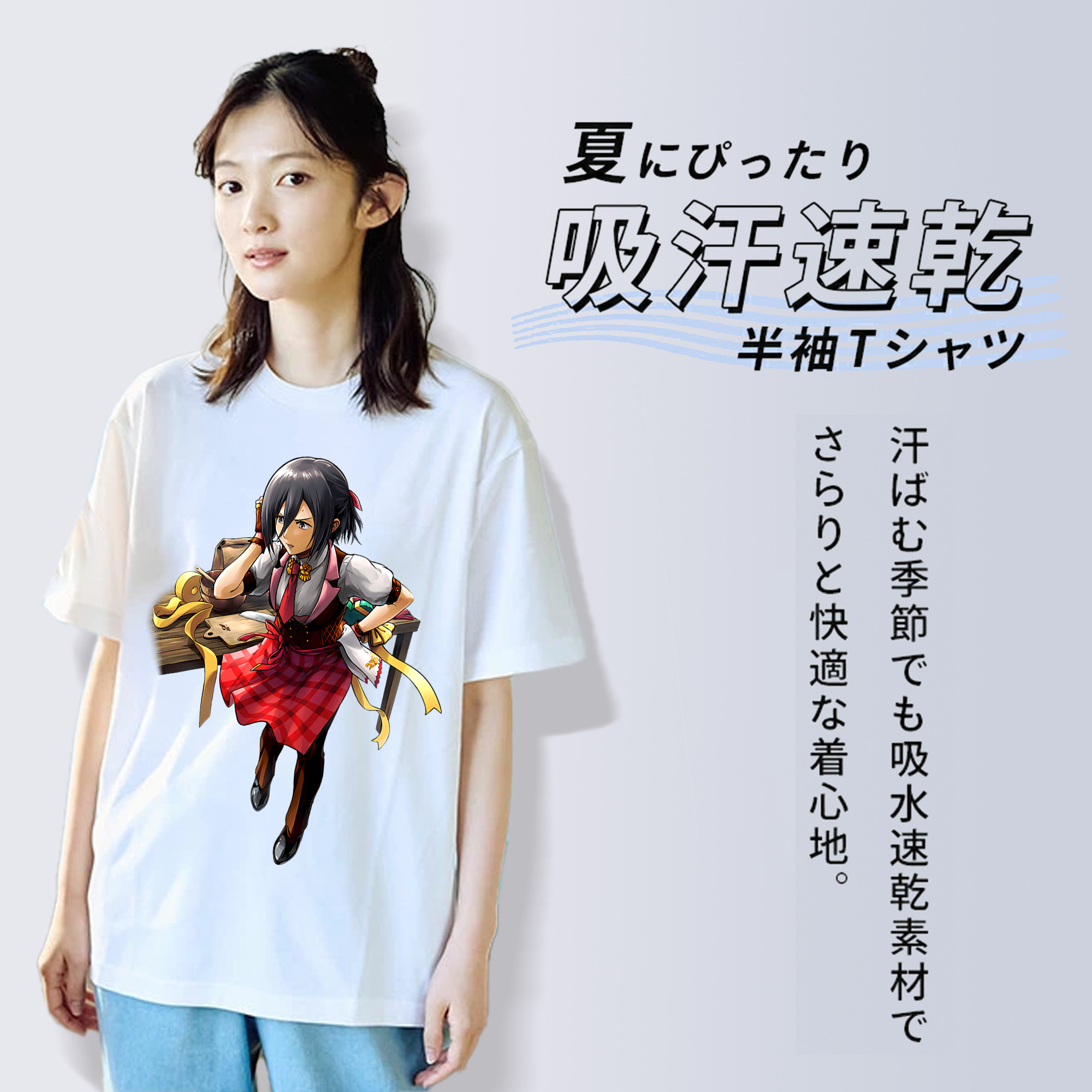 進撃の巨人 ミカサ·アッカーマン Attack on Titan Mikasa Ackerman レディースカジュアルプリントTシャツ（綿100％）