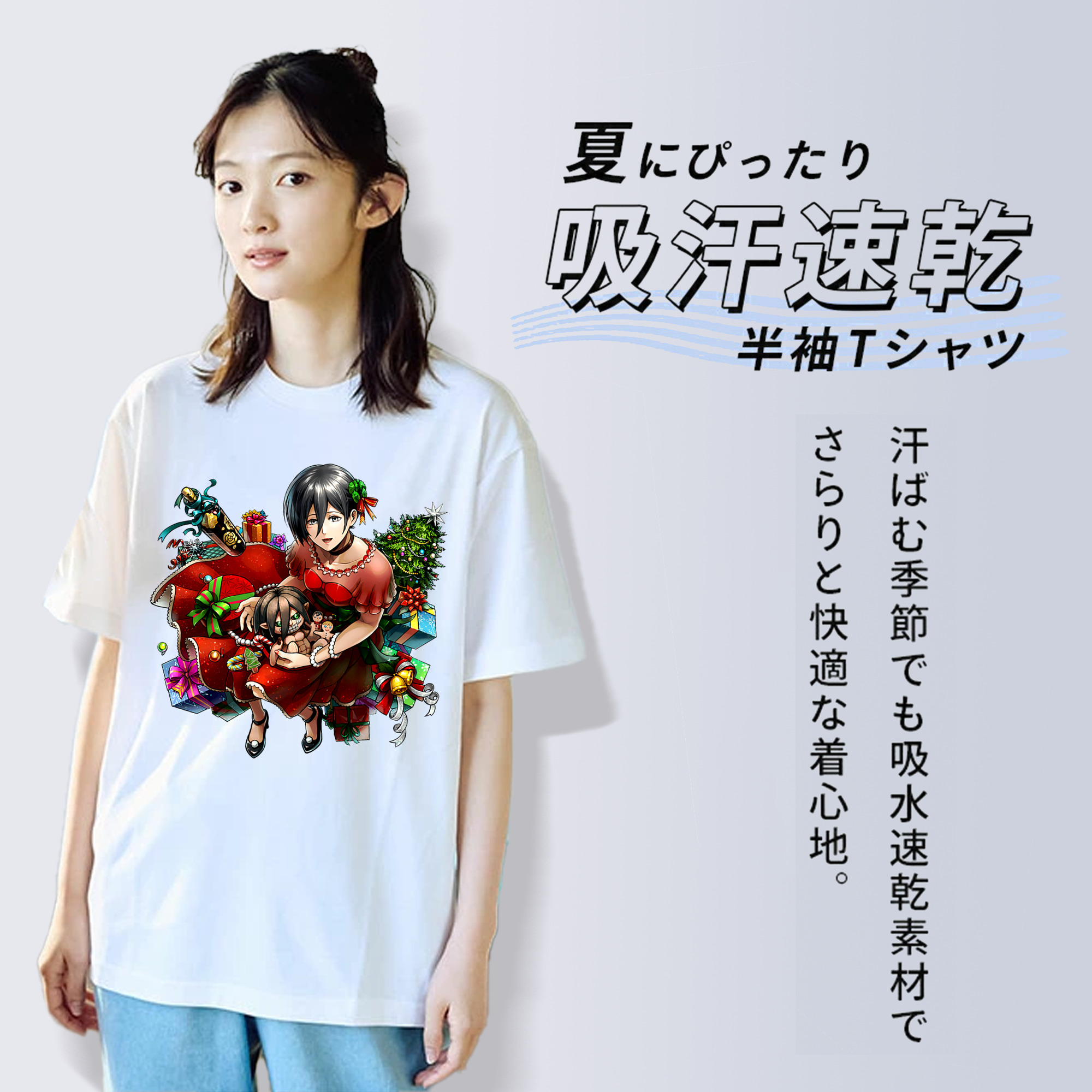 進撃の巨人 ミカサ·アッカーマン Attack on Titan Mikasa Ackerman レディースカジュアルプリントTシャツ（綿100％）