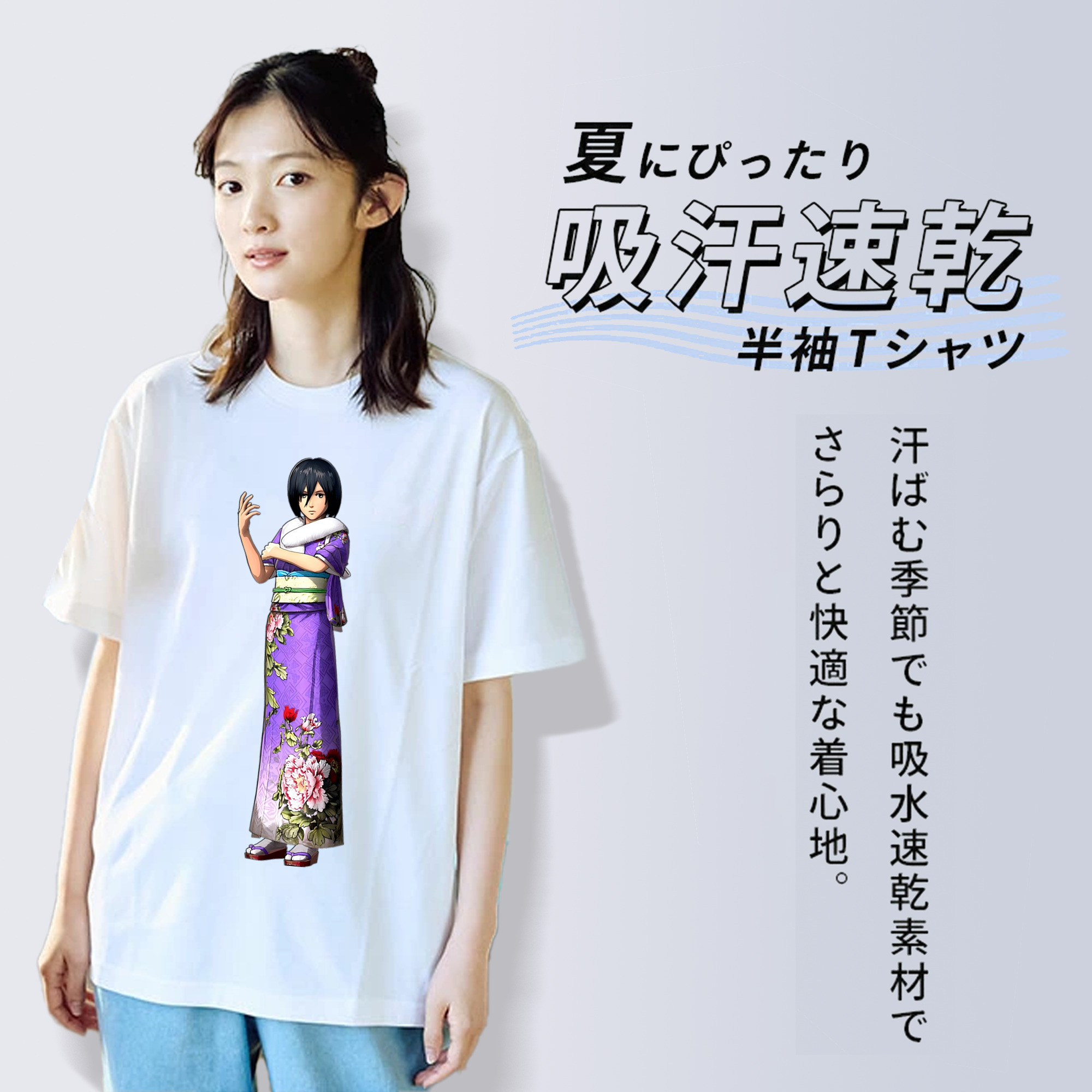 進撃の巨人 ミカサ·アッカーマン Attack on Titan Mikasa Ackerman レディースカジュアルプリントTシャツ（綿100％）