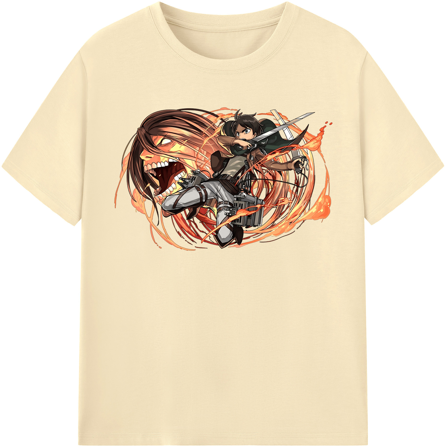 （画像用） 進撃の巨人 エレン･イェーガー Attack on Titan Eren Jäger 綿100％半袖Tシャツ（フロントプリント）
