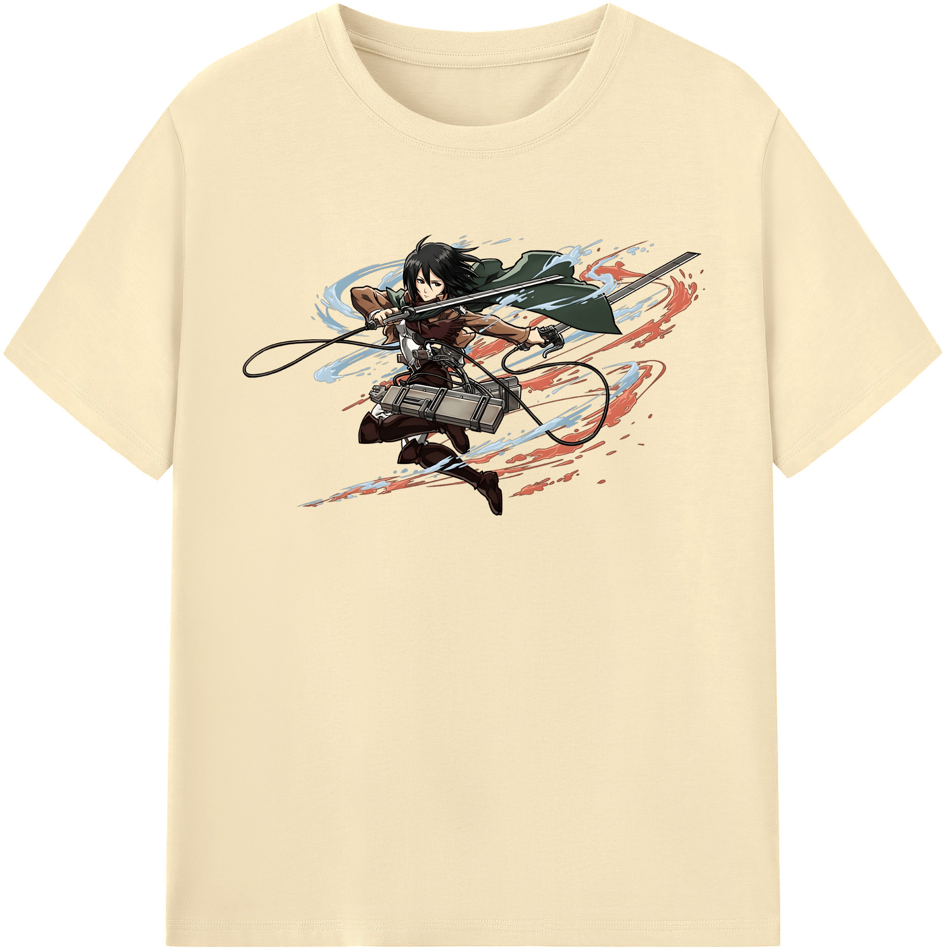 （画像用） 進撃の巨人 ミカサ·アッカーマン Attack on Titan Mikasa Ackerman 綿100％半袖Tシャツ（フロントプリント）