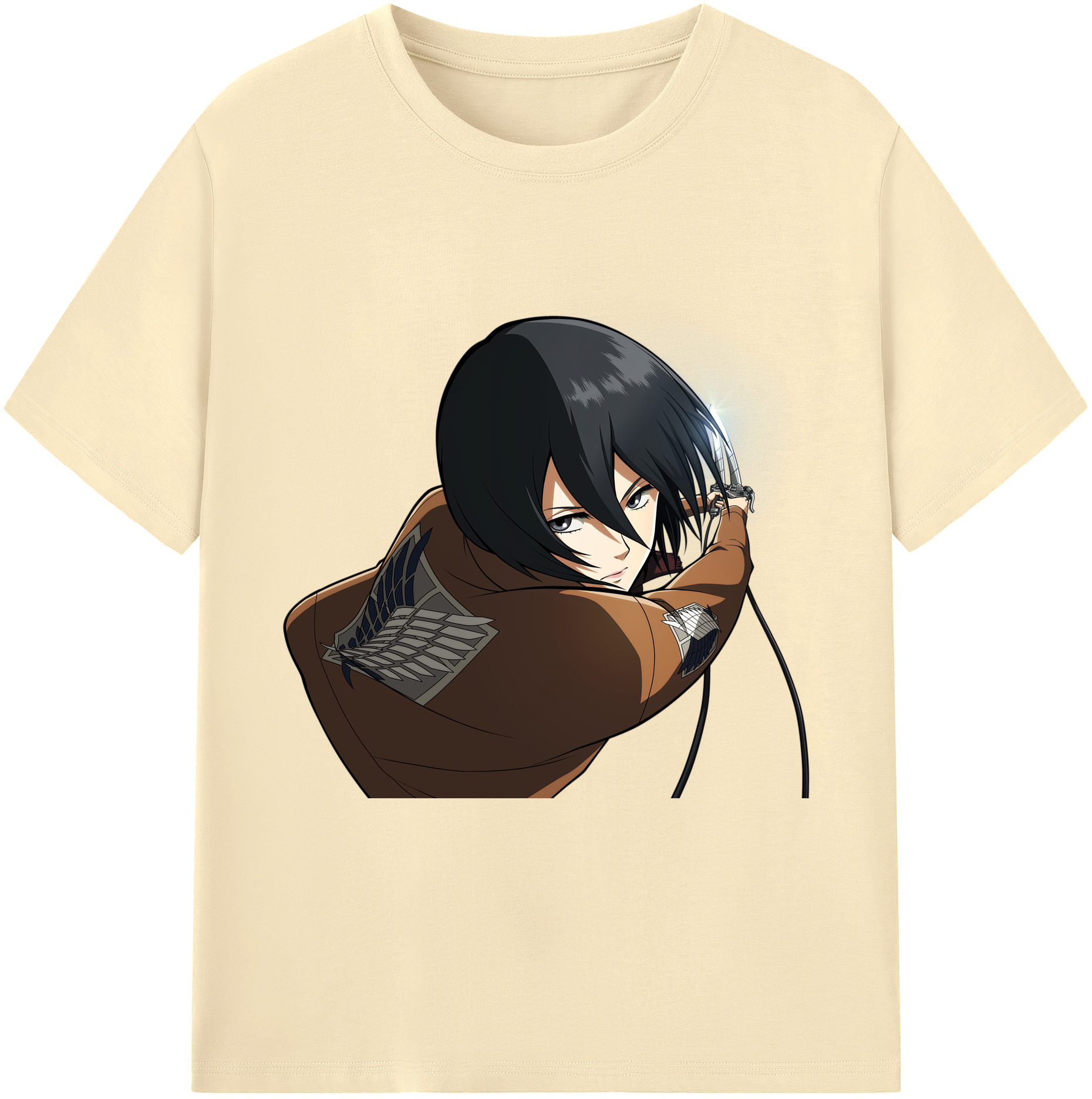 （画像用） 進撃の巨人 ミカサ·アッカーマン Attack on Titan Mikasa Ackerman 綿100％半袖Tシャツ（フロントプリント）