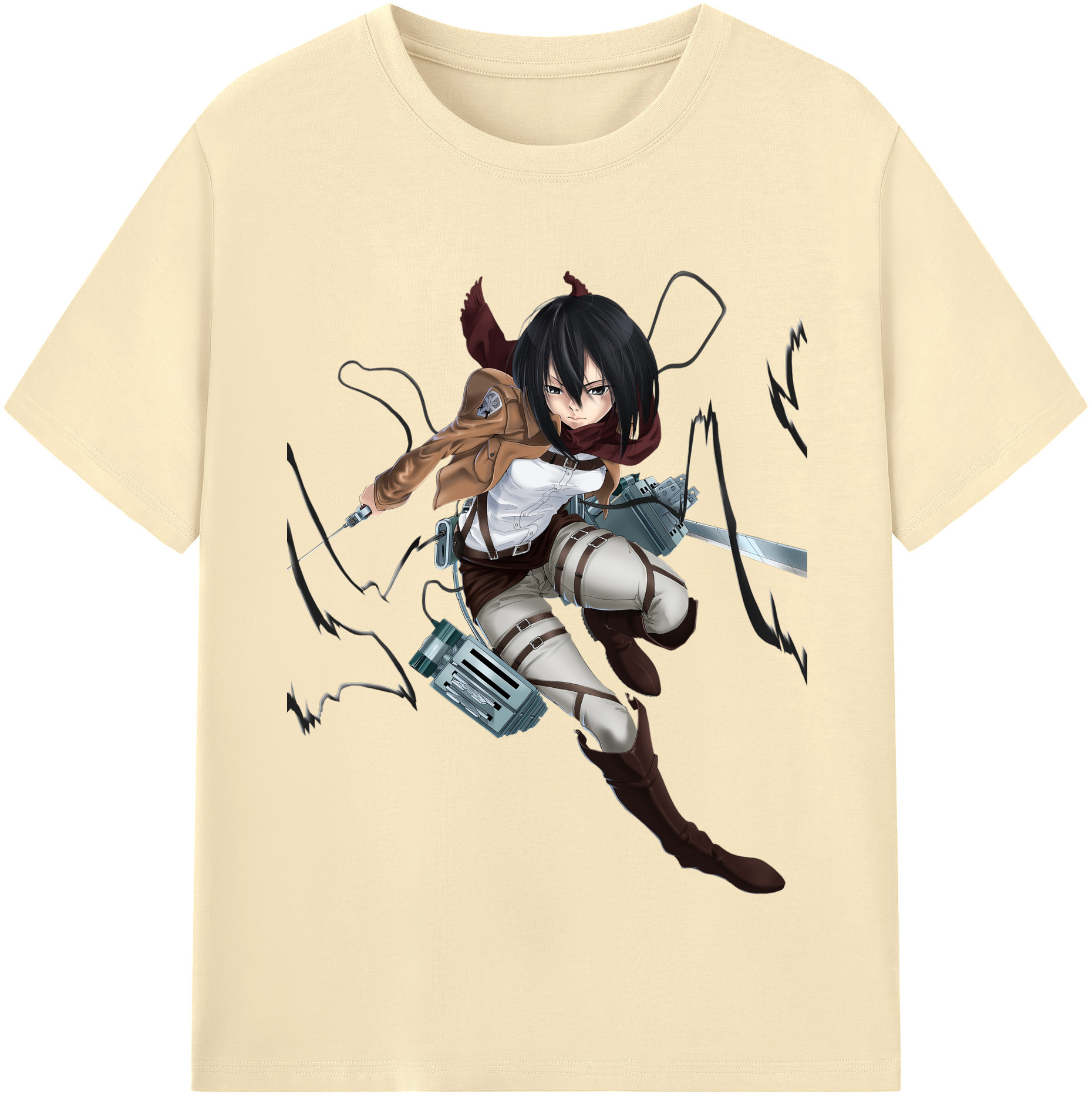 （画像用） 進撃の巨人 ミカサ·アッカーマン Attack on Titan Mikasa Ackerman 綿100％半袖Tシャツ（フロントプリント）